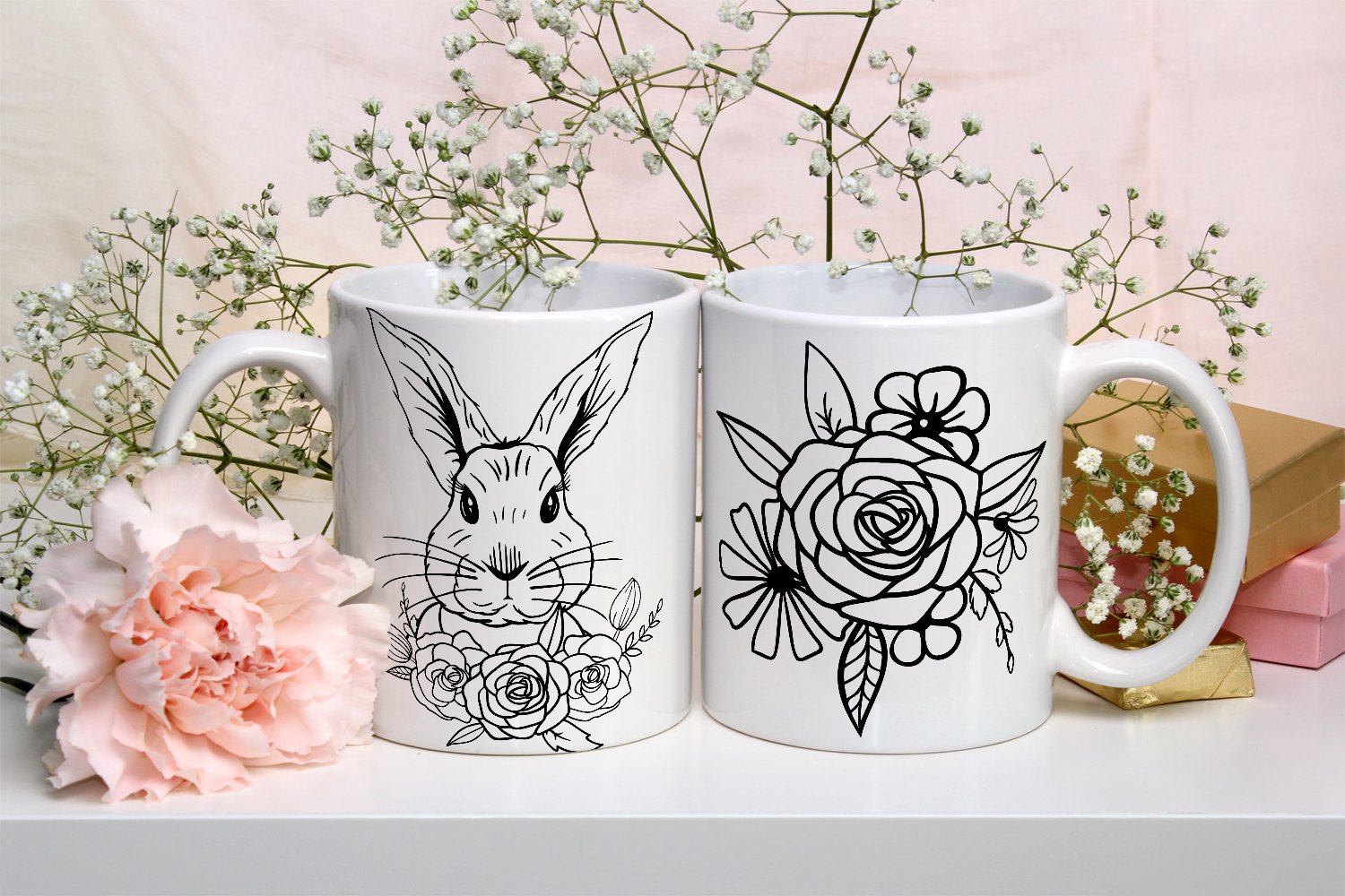Easter Line Art Bunnies, Eggs, Flowers SVG 2
