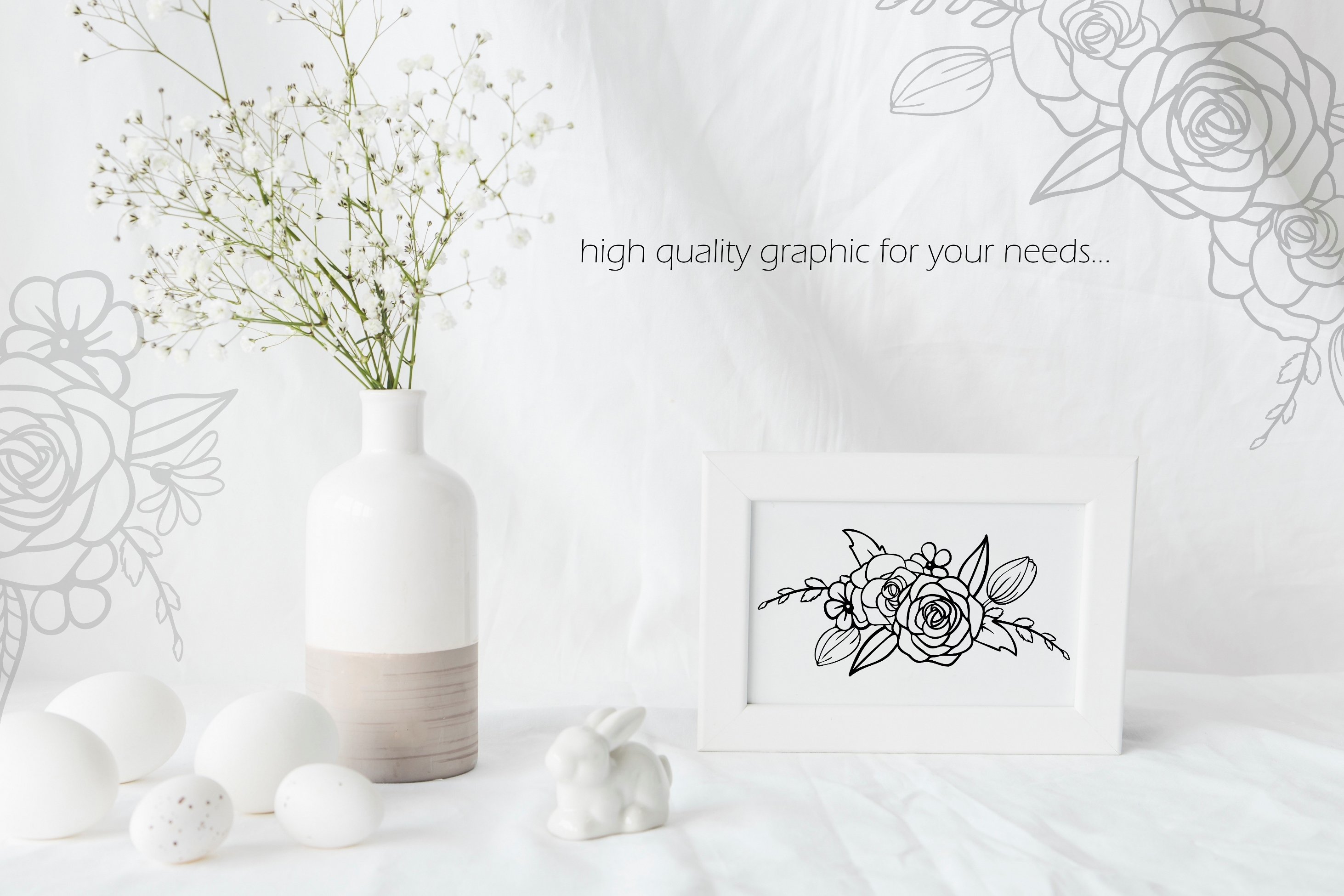 Easter Line Art Bunnies, Eggs, Flowers SVG 3