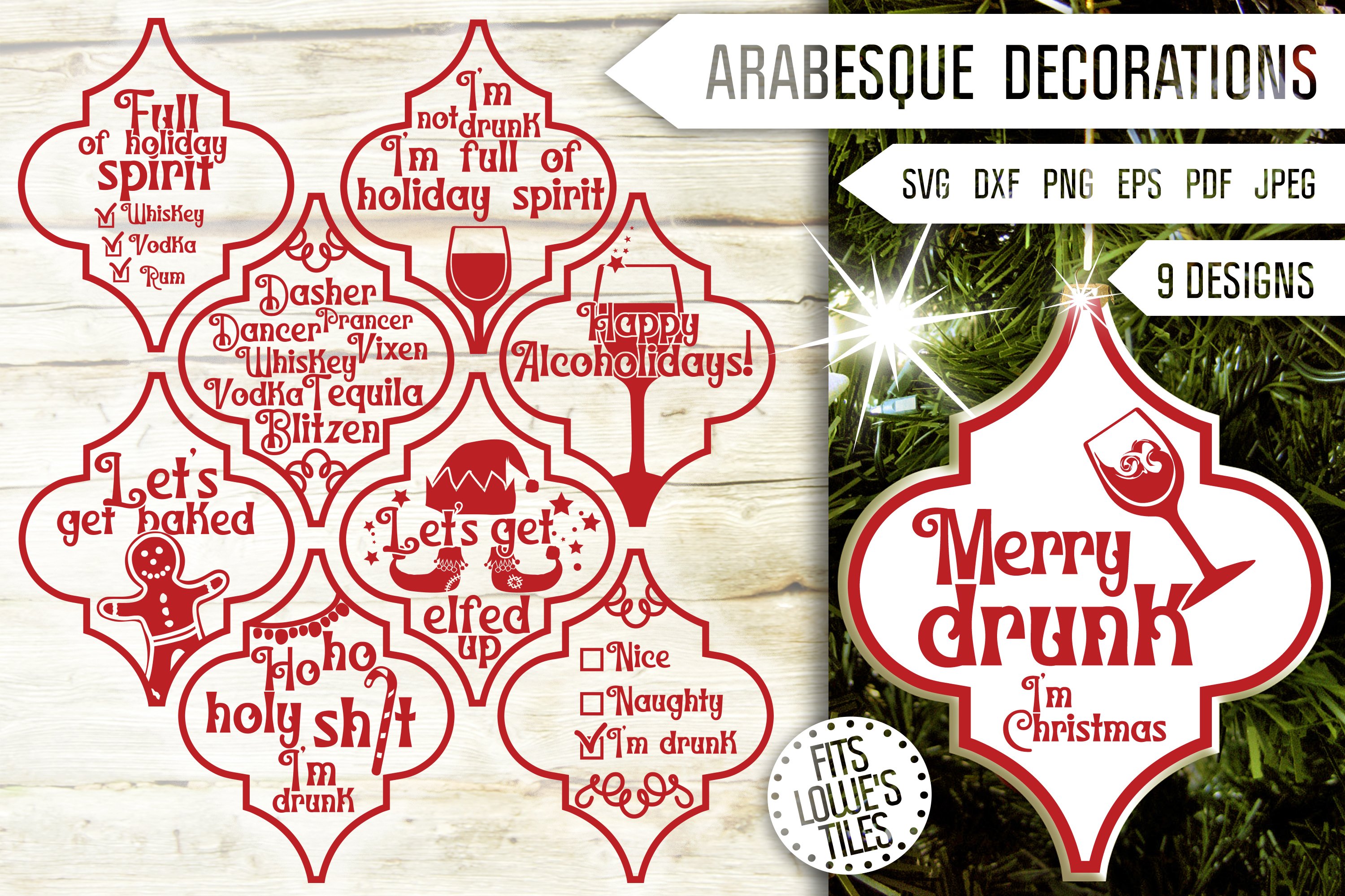 Funny Christmas Ornament Mega Svg Bundle. Arabesque Tile. 2