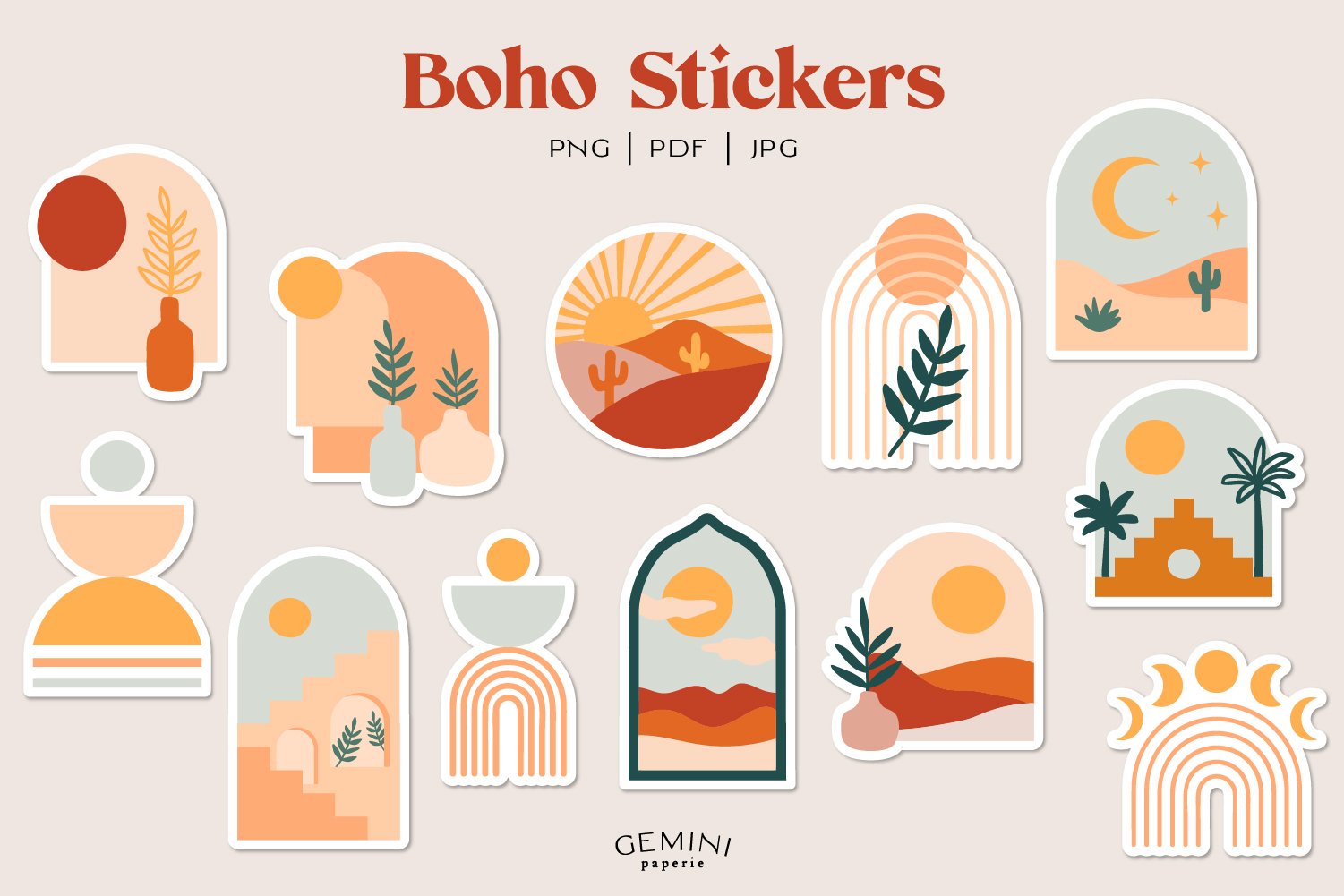 Boho Stickers | Boho Rainbow | Printable Stickers