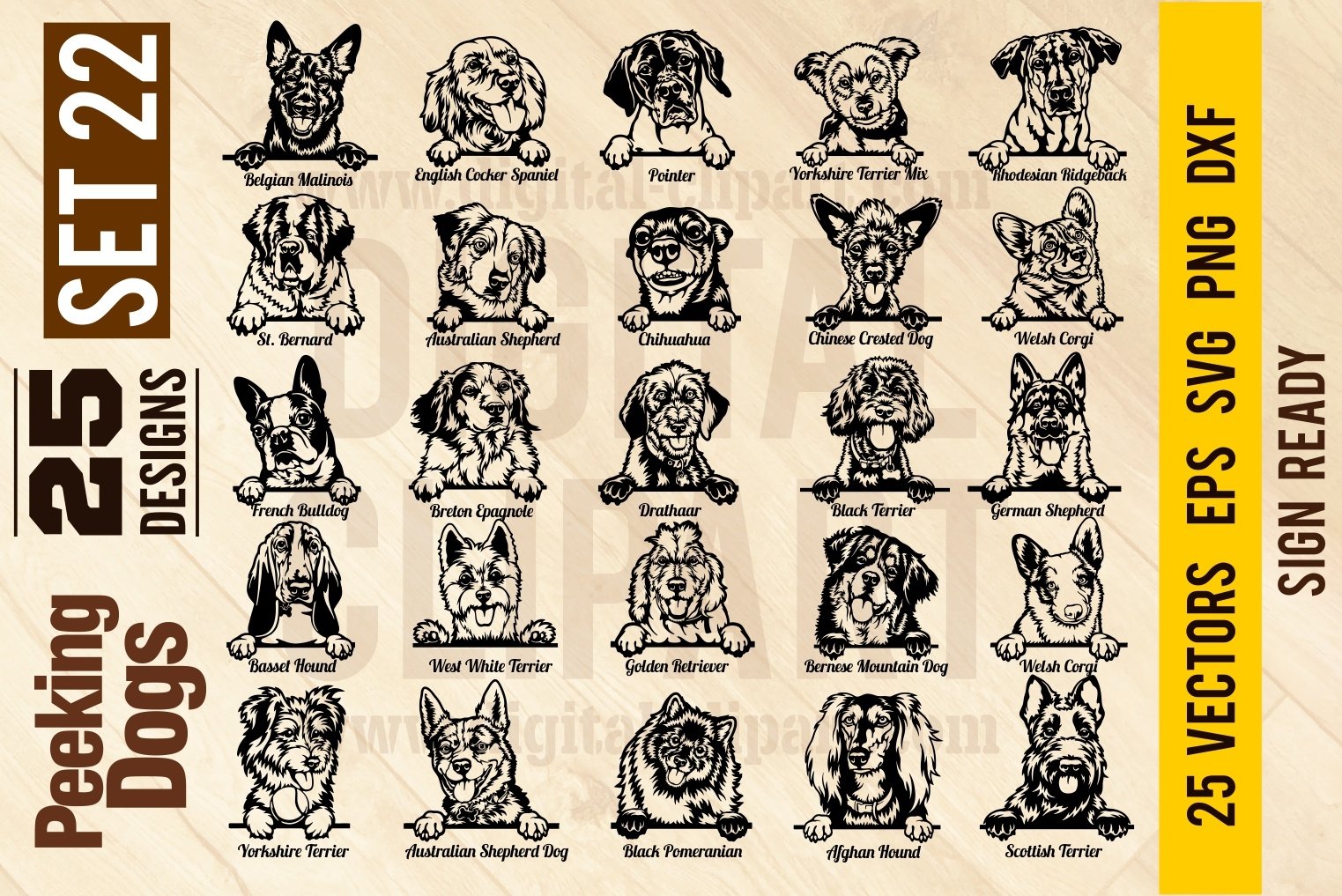Peeking Dogs Set 22 Svg, BUNDLE 25 Cut vector SVG 25 designs 3