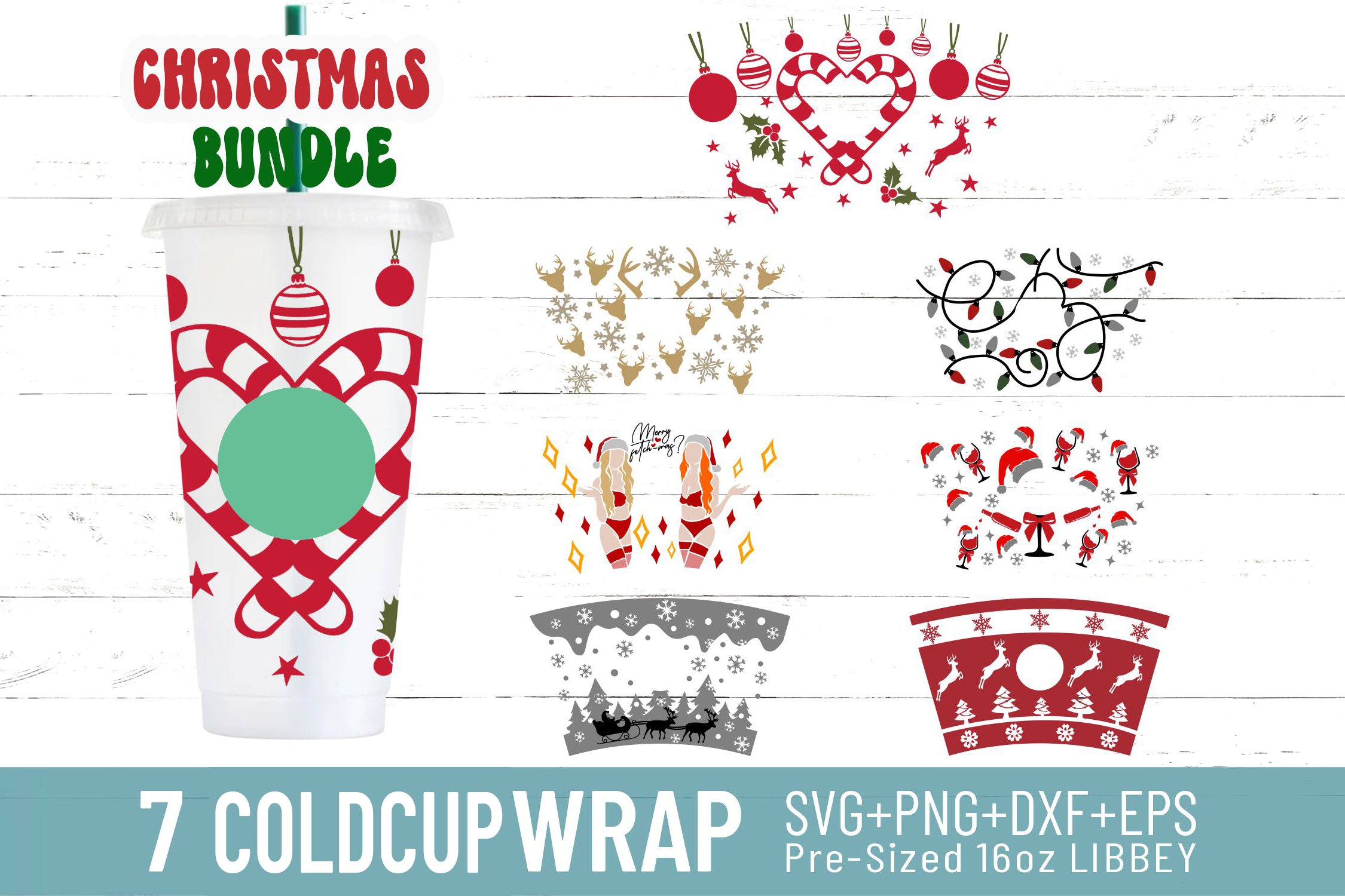 24oz Christmas Starbucks Cold Cup Svg Bundle, Reindeer