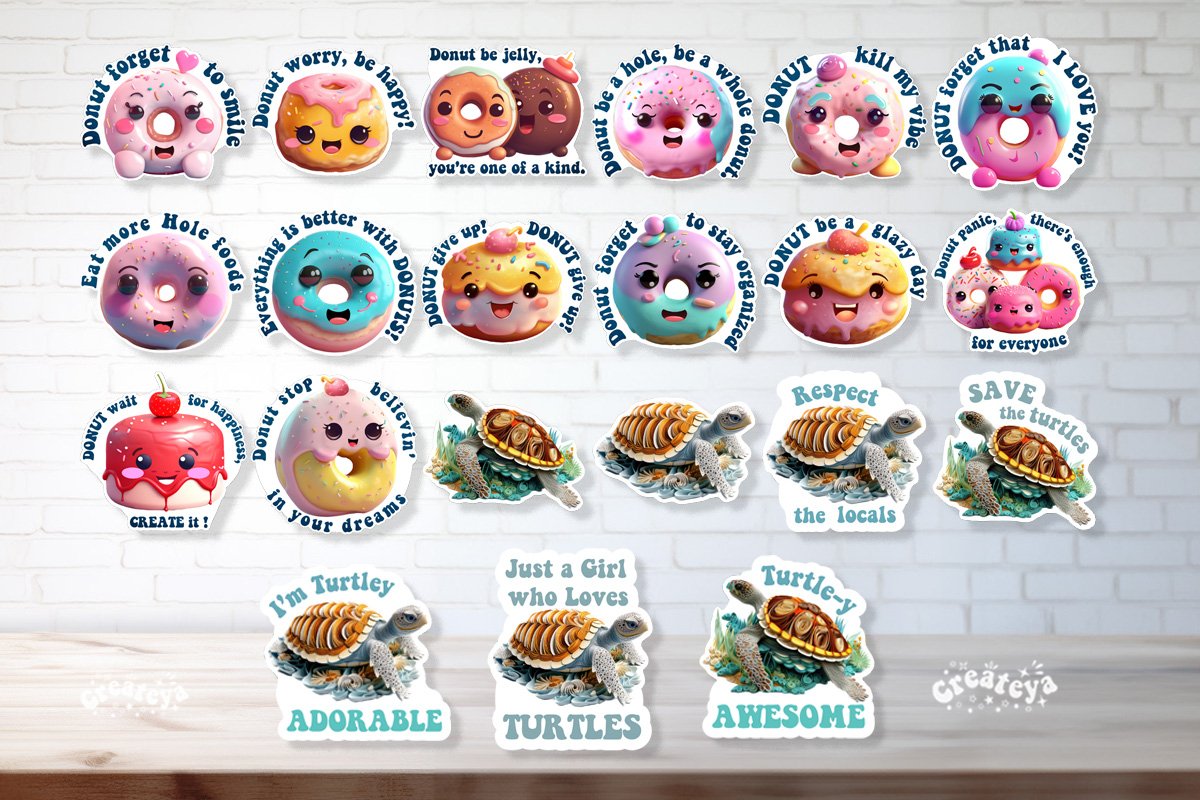 Funny Stickers Bundle Printable Kawaii Donuts pun printable 2