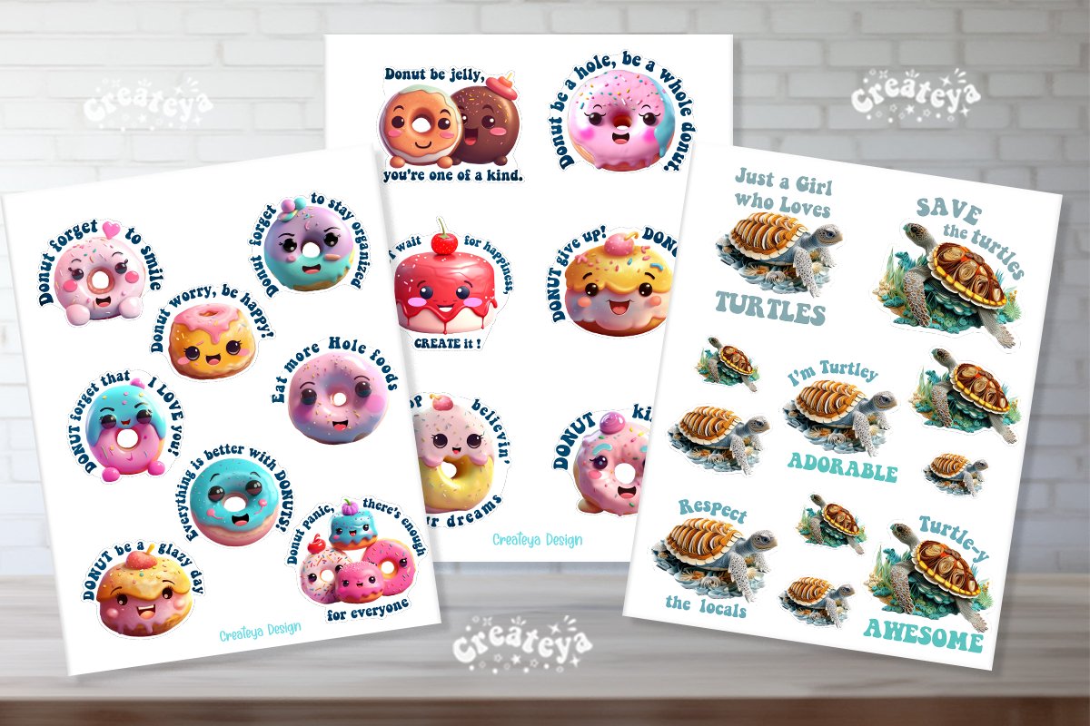 Funny Stickers Bundle Printable Kawaii Donuts pun printable 3