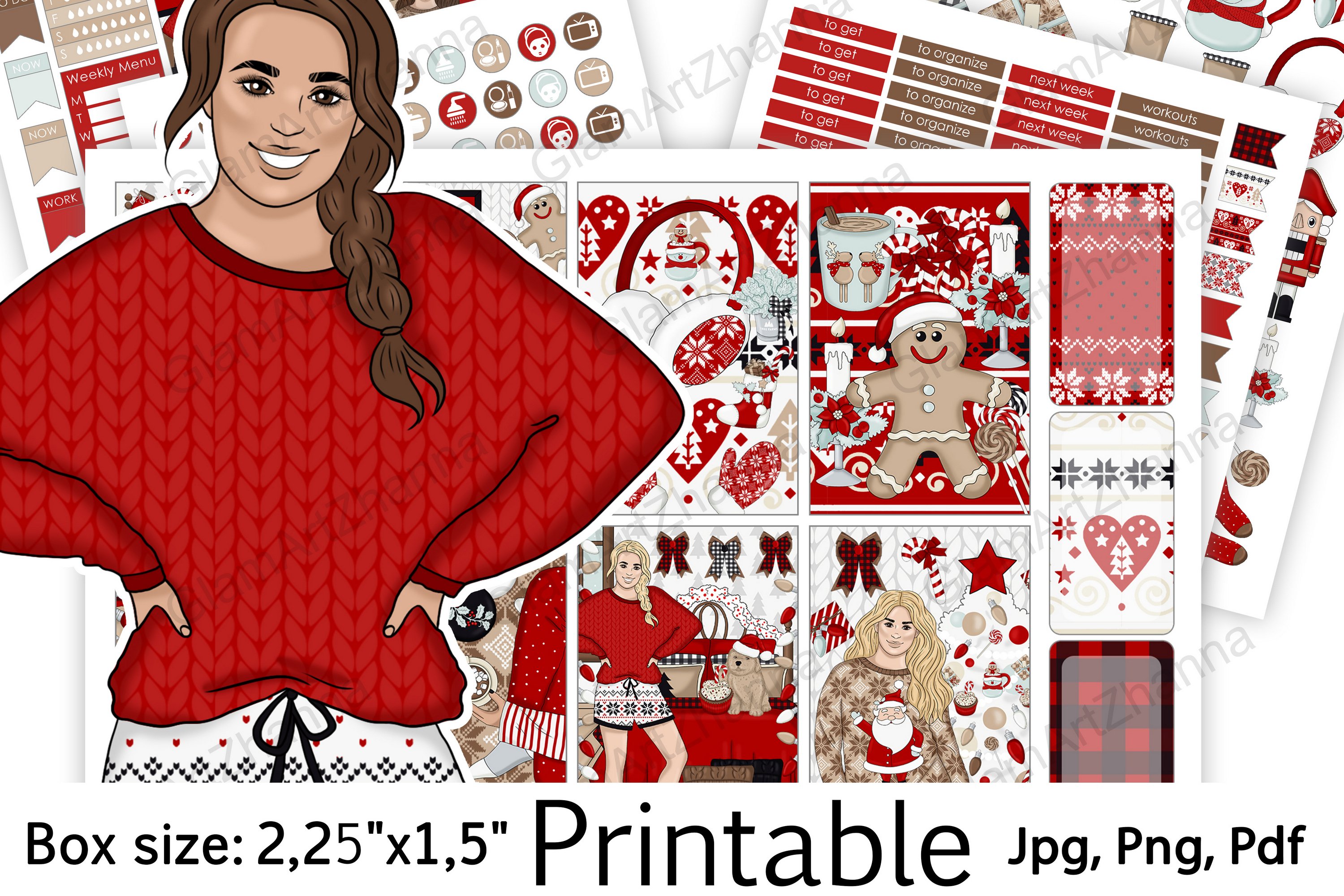 Merry Christmas Holiday Printable Sticker BoxSize 2,25"x1,5"
