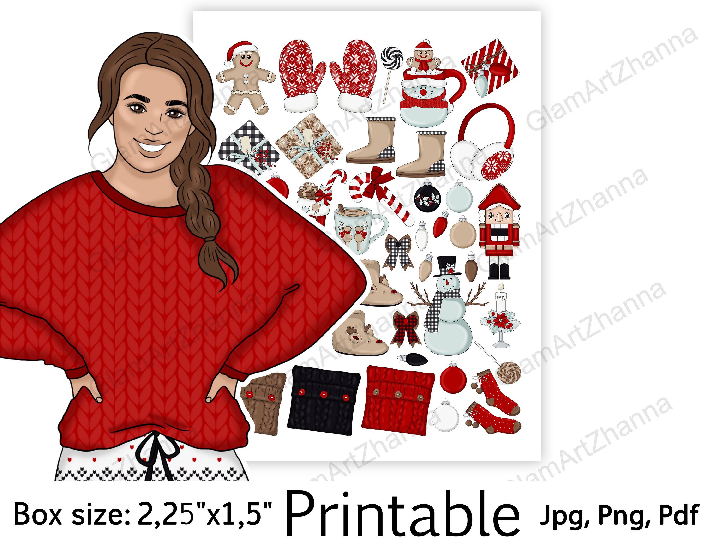 Merry Christmas Holiday Printable Sticker BoxSize 2,25"x1,5" 3