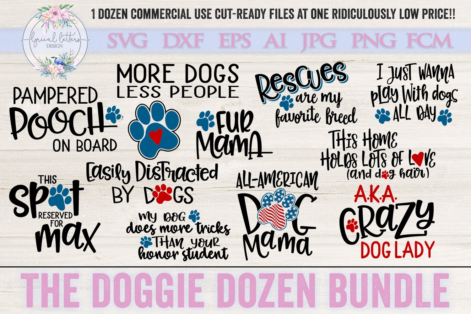 The Doggie Dozen Bundle of 12 Dog SVG Cut Files