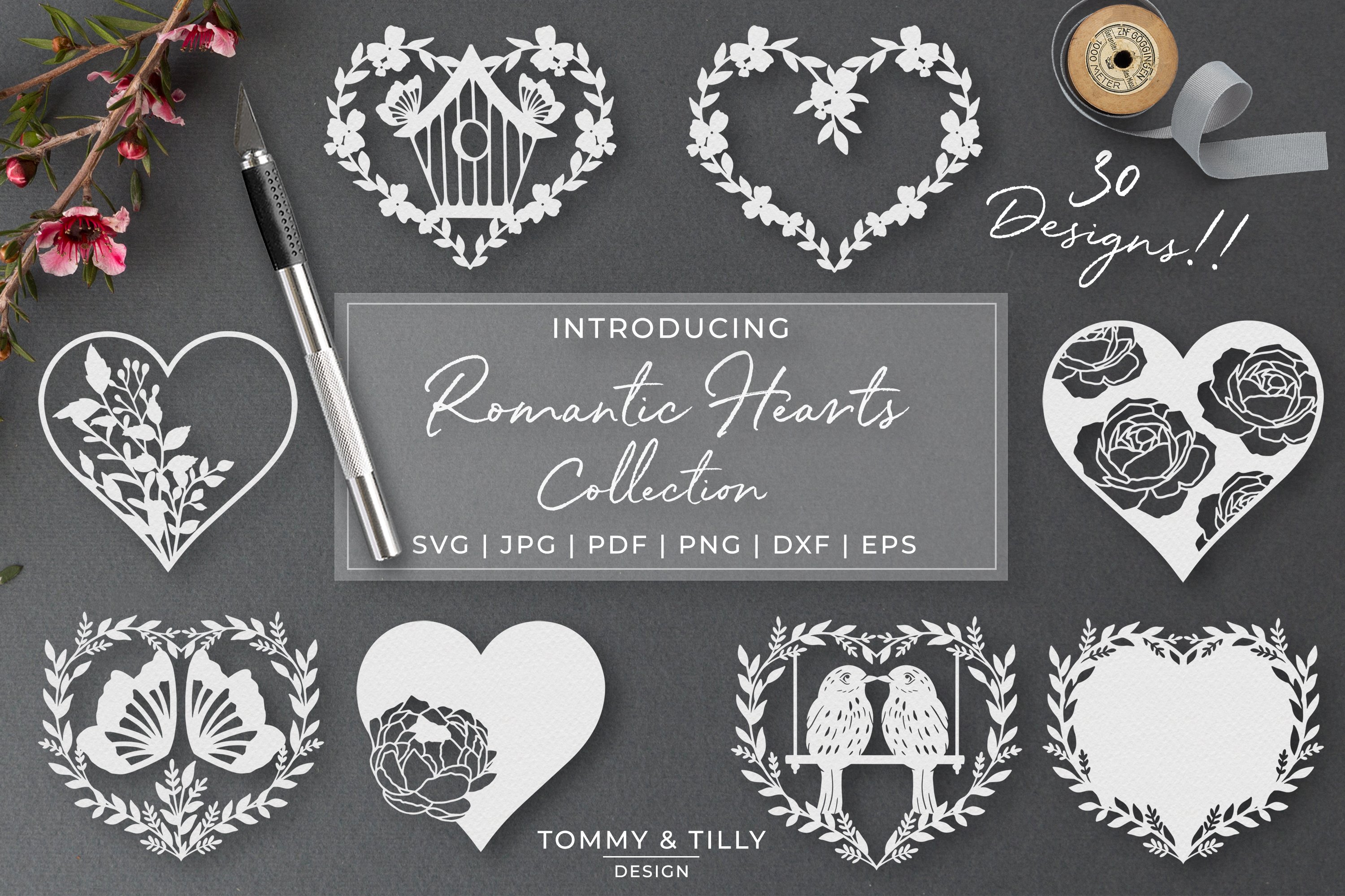 30 Designs! Romantic Hearts Bundle- SVG EPS DXF PNG PDF