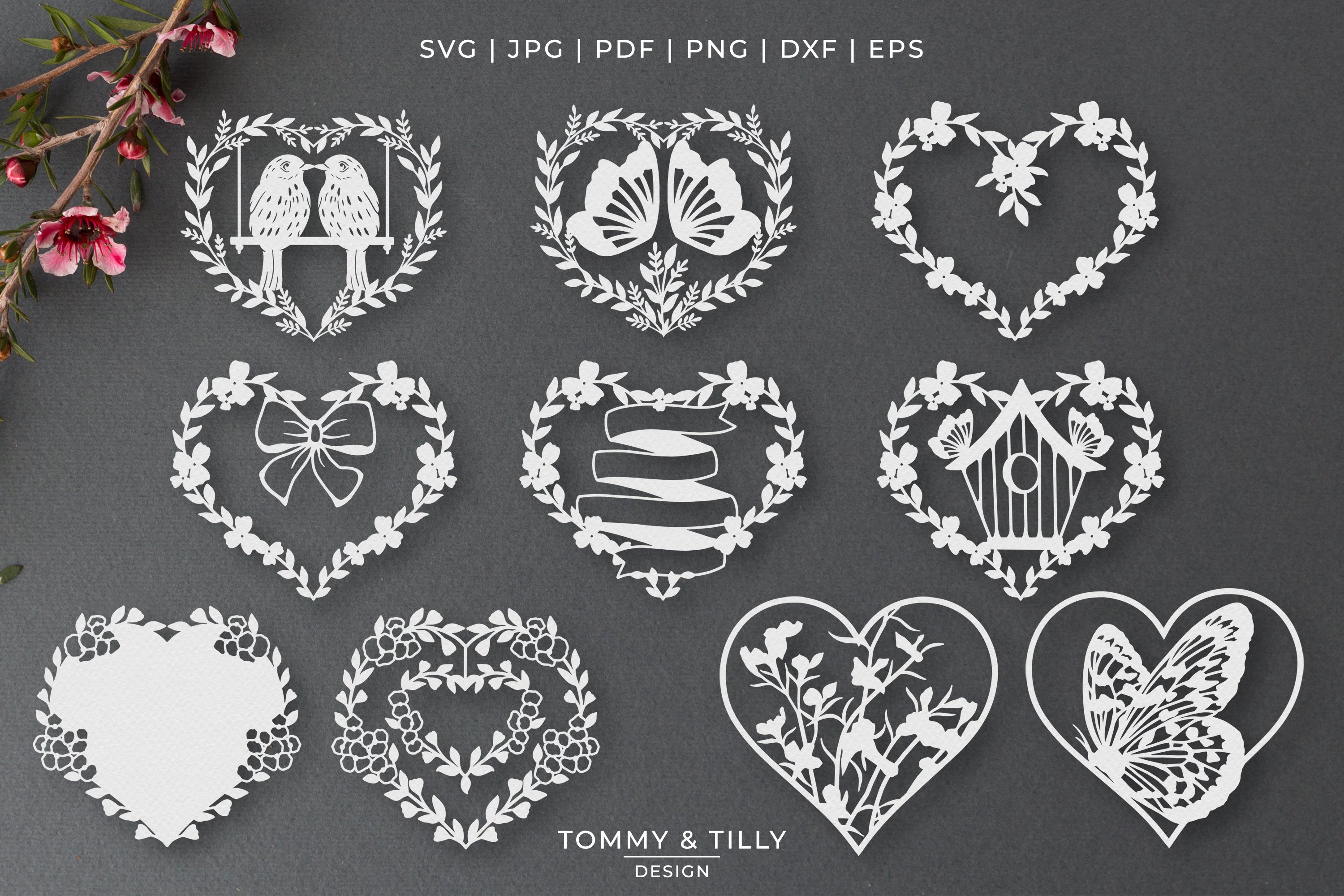 30 Designs! Romantic Hearts Bundle- SVG EPS DXF PNG PDF 2