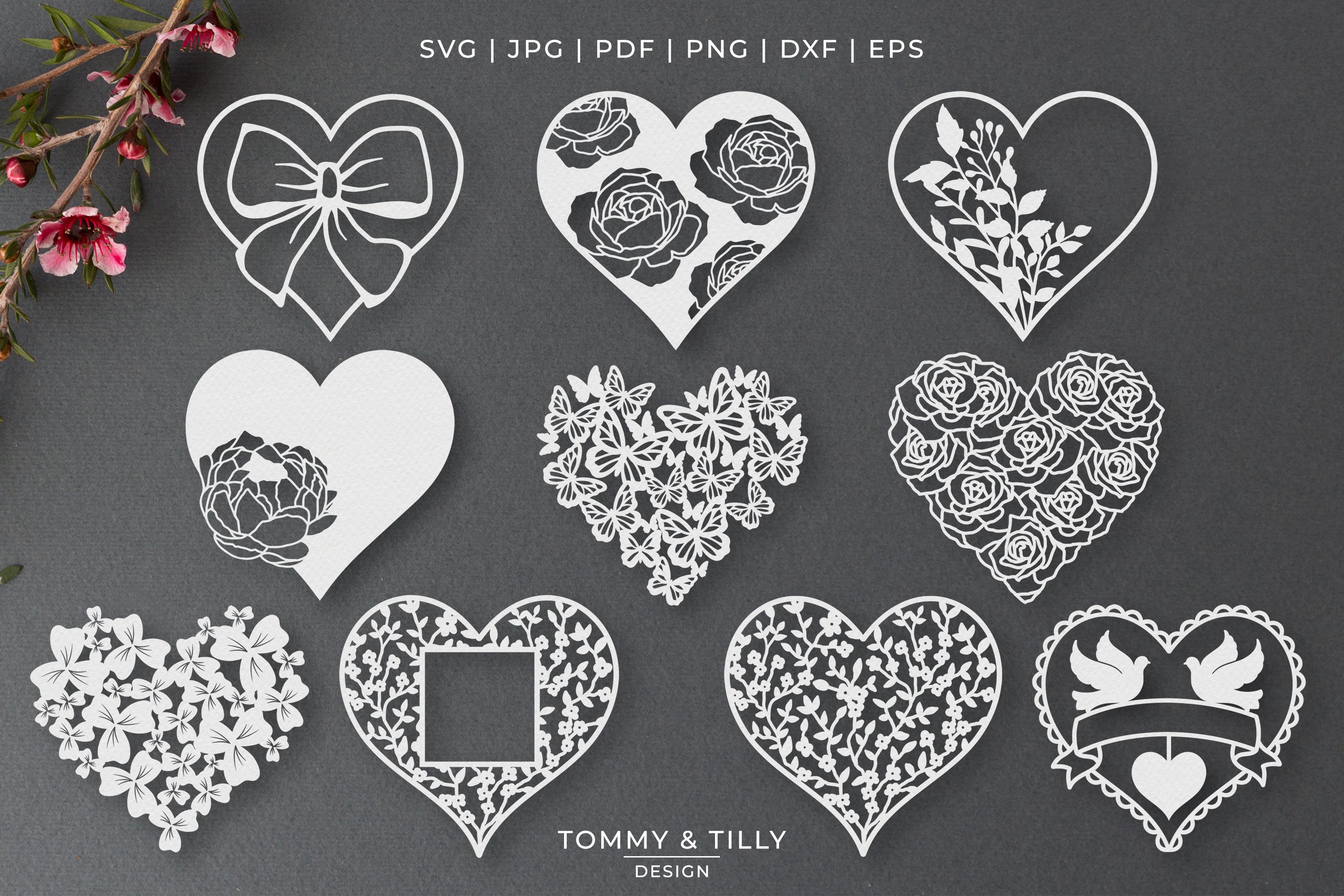 30 Designs! Romantic Hearts Bundle- SVG EPS DXF PNG PDF 3