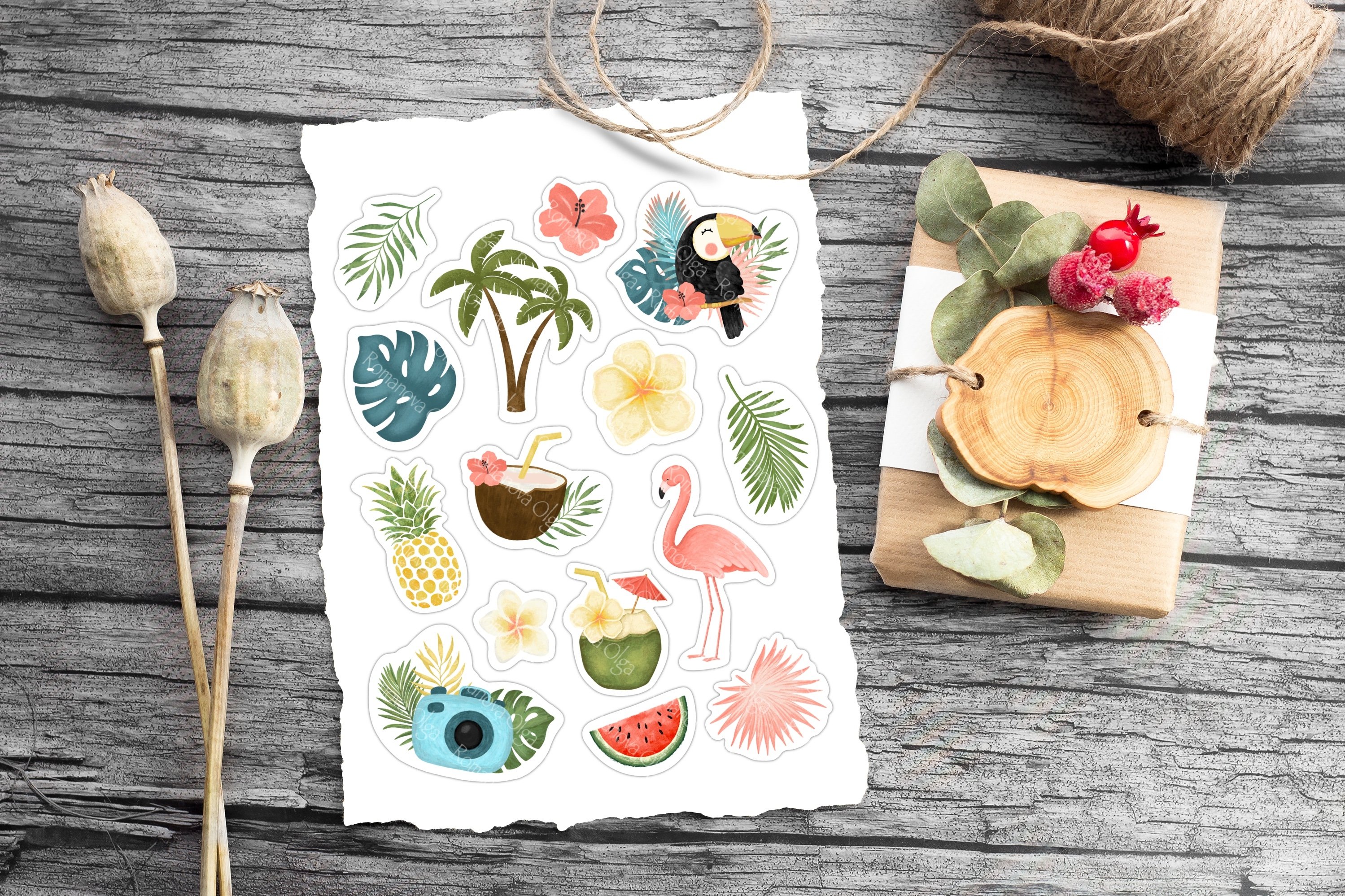 Summer stickers. Tropical illustrations 2