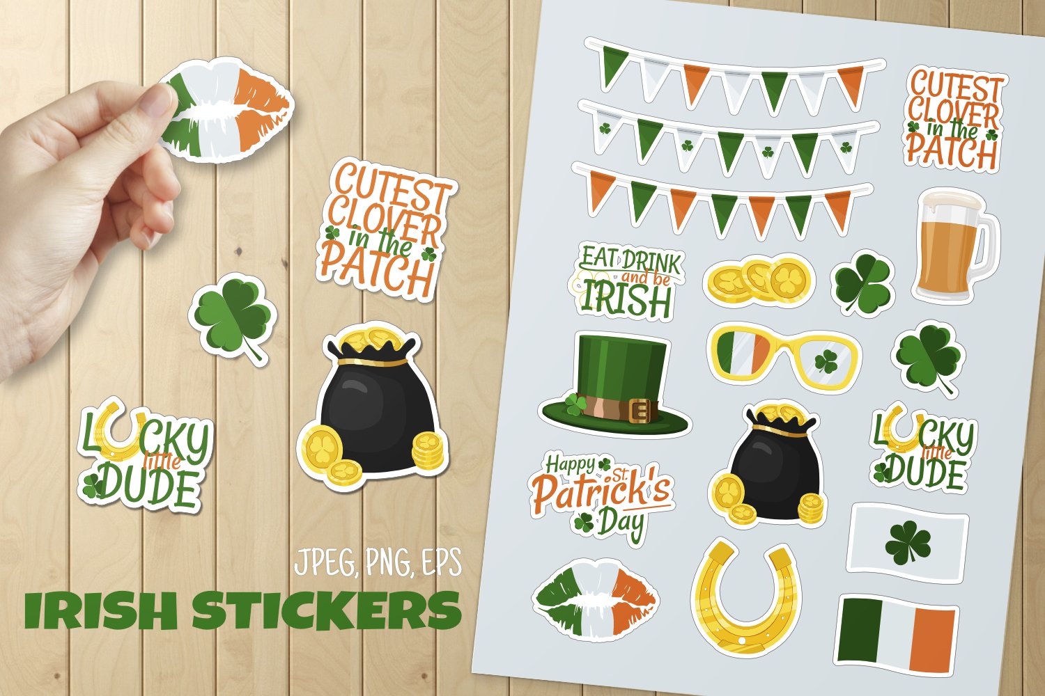 Irish stickers sheet bundle. St. Patricks Day funny quotes