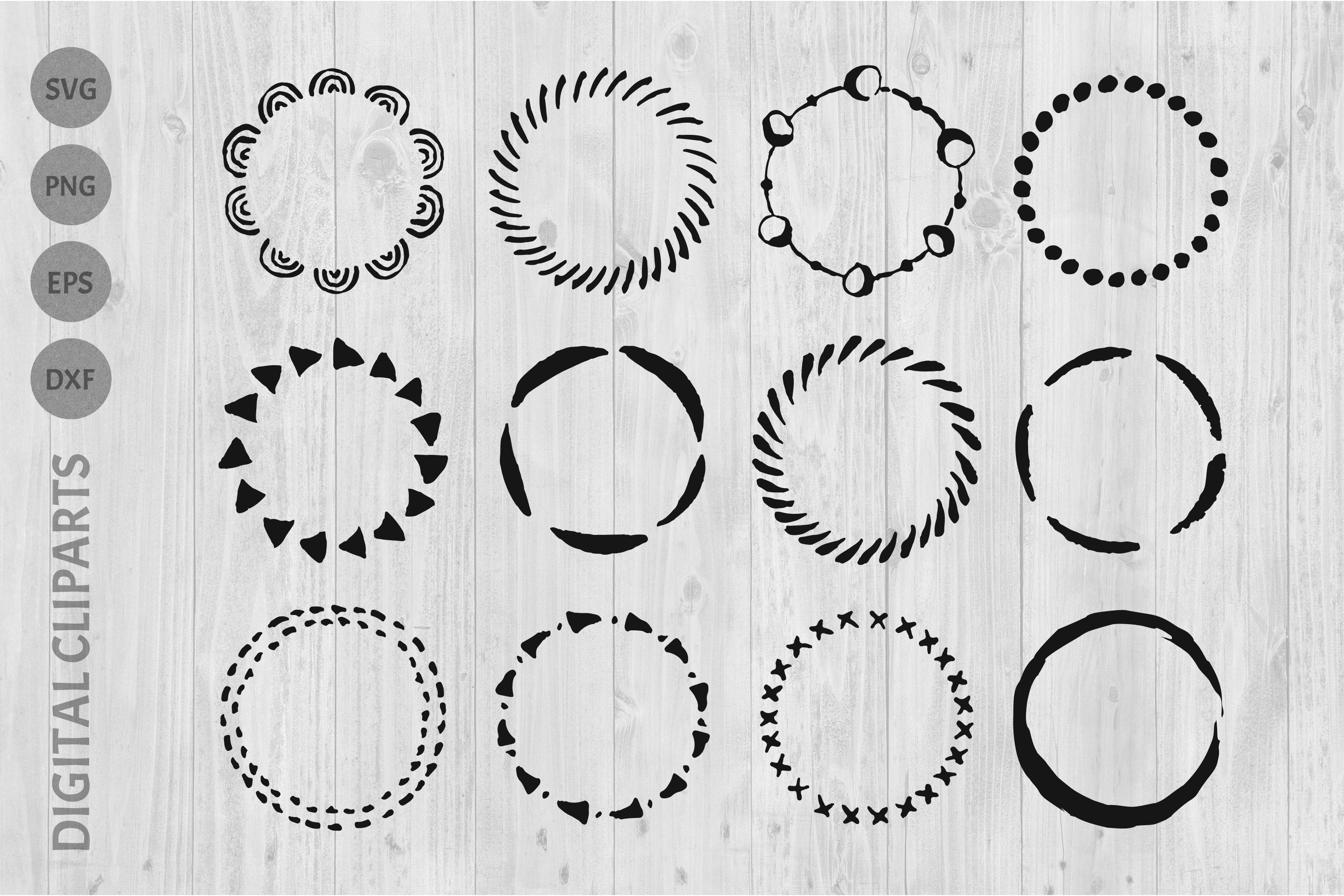 Vector Set of Round Ink Frames. Hand Drawn Backgrounds