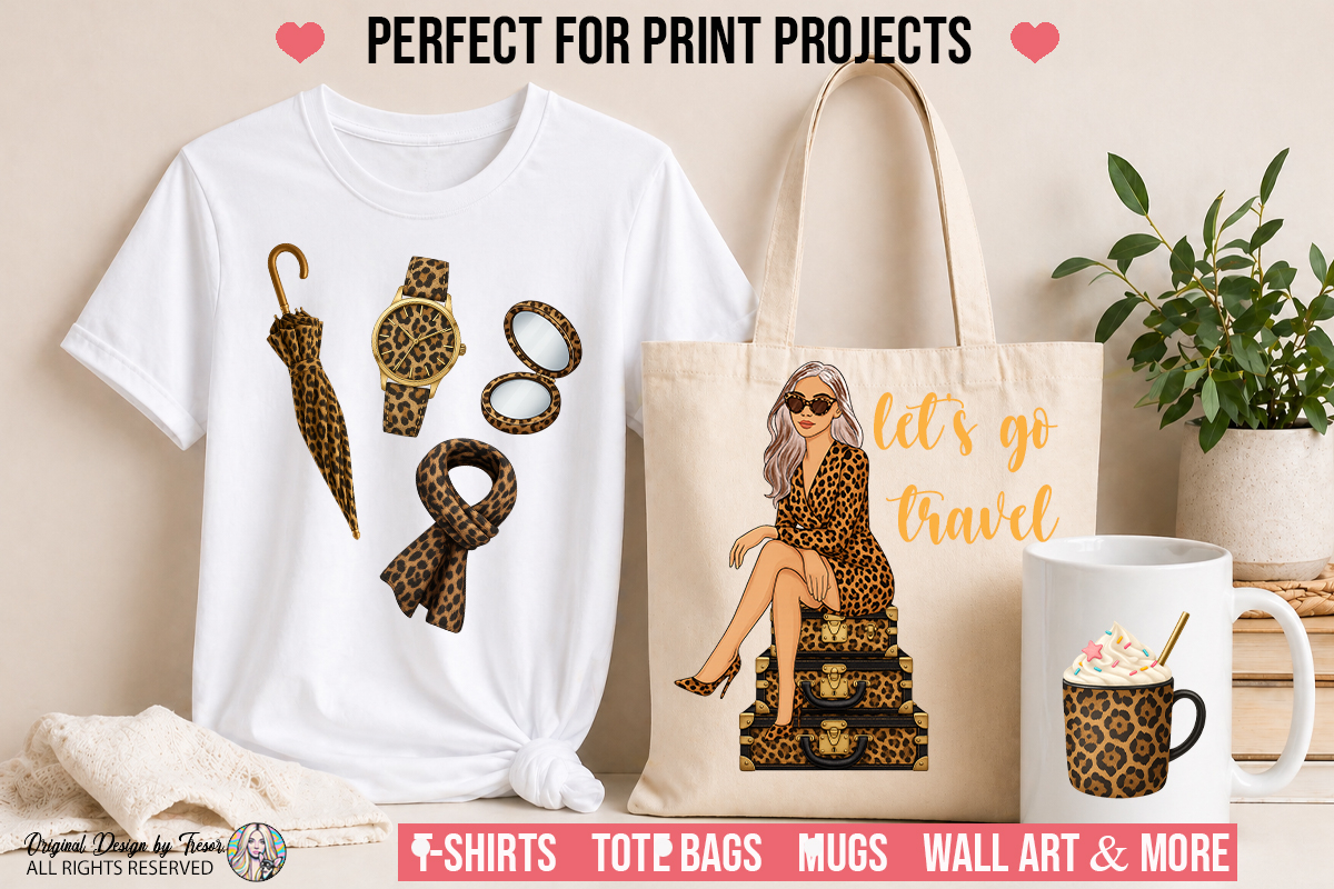 Leopard Fashion Girls Clipart PNG Bundle | 14 Chic Elements 3