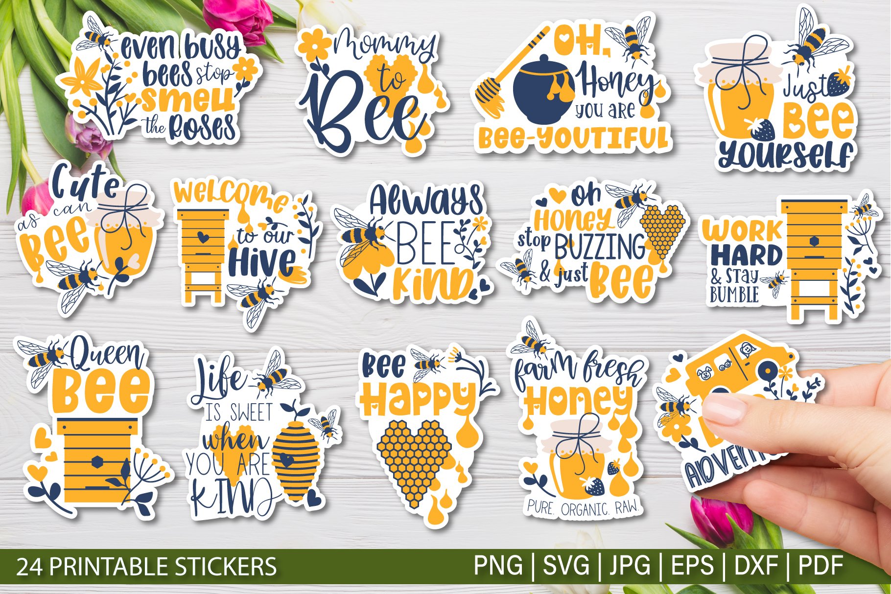 Bee and Honey stickers SVG | Printable Stickers for Cricut