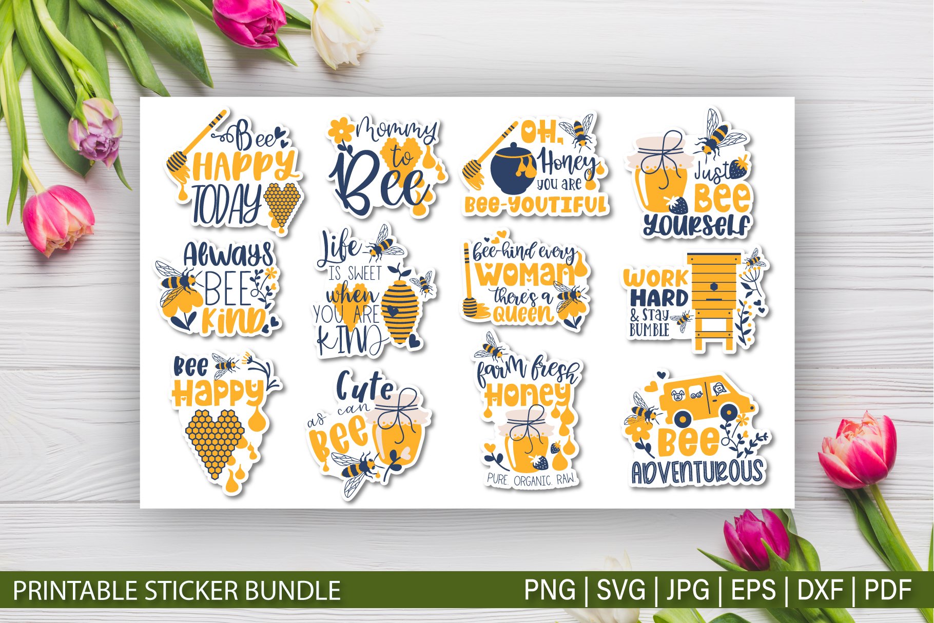 Bee and Honey stickers SVG | Printable Stickers for Cricut 2