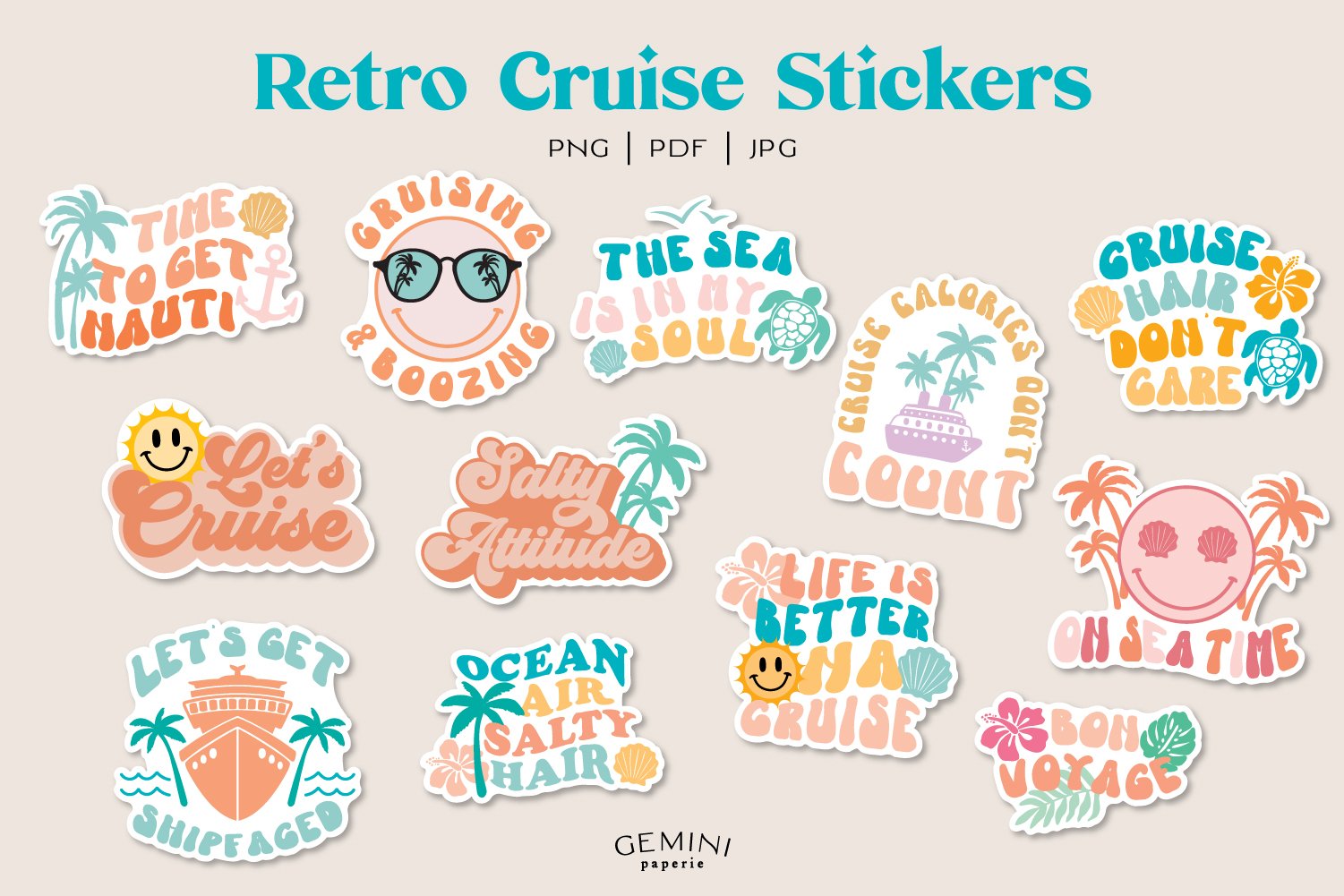 Cruise Stickers | Retro Stickers | Printable Stickers