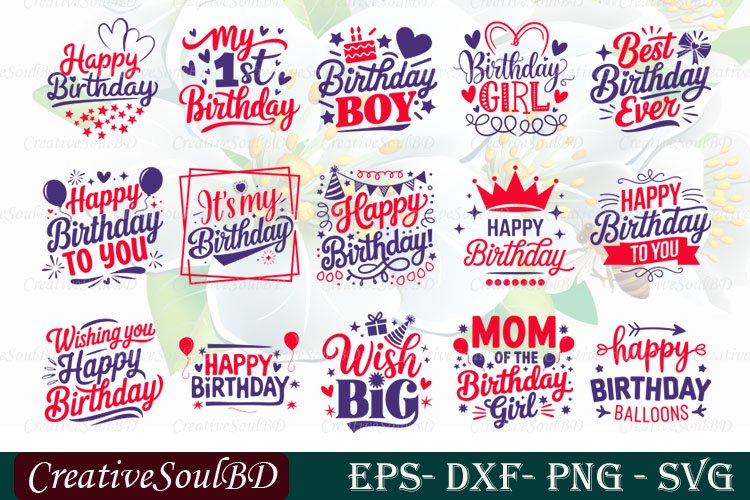 Happy Birthday SVG Bundle Cut File, Hand Lettered Birthday