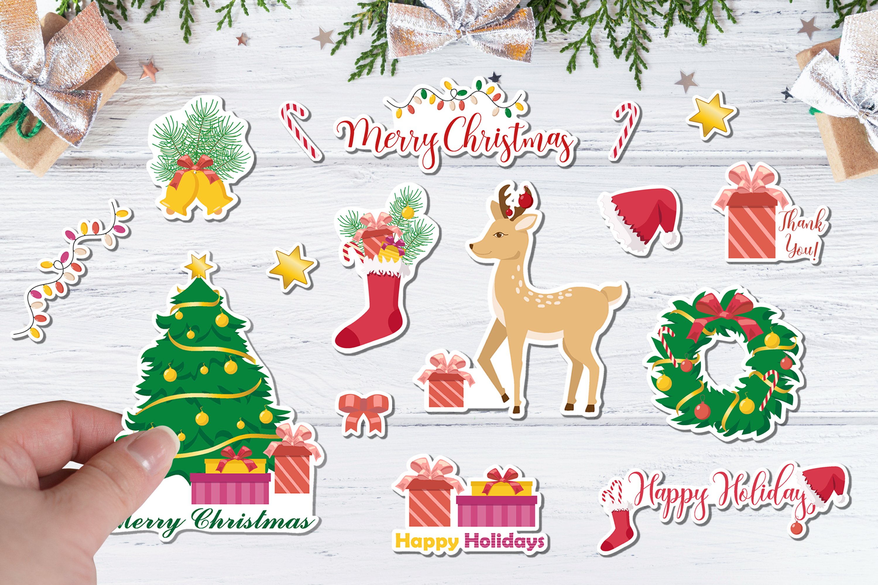 Christmas stickers pack. 15 New Year Stickers