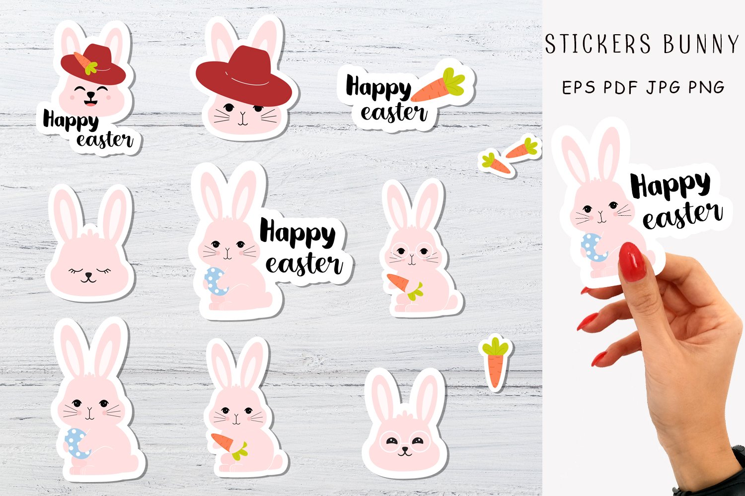 Bunny stickers. Happy easter stickers. Printable stickers