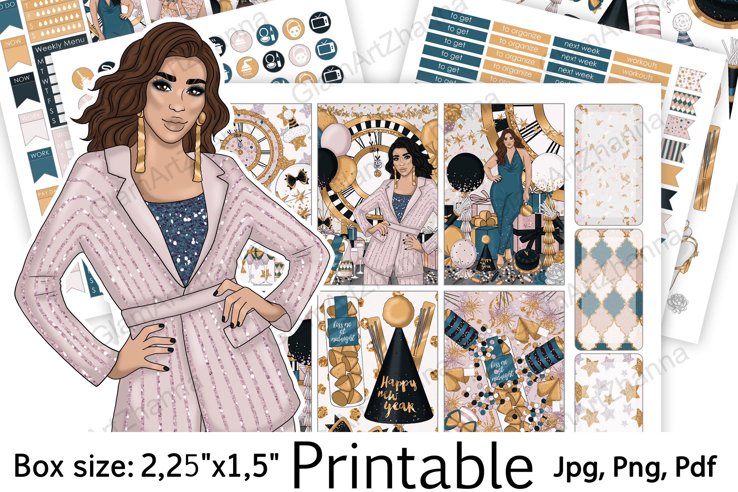 Happy New Year! Printable Sticker BoxSize 2,25"x1,5"