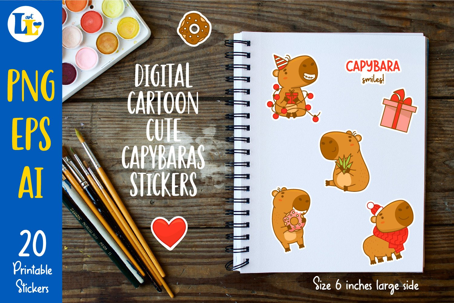 Printable digital stickers|Cute animals capybaras characters 2