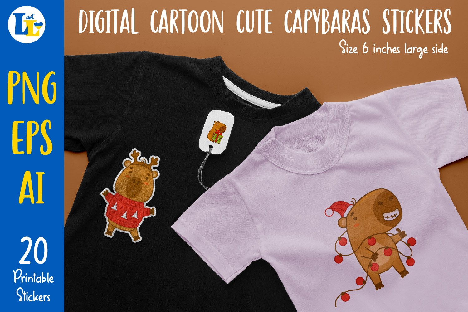 Printable digital stickers|Cute animals capybaras characters 3