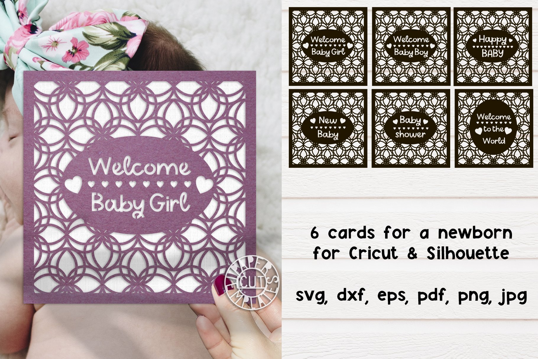 SVG 6 Newborn Cards Set for Silhouette Cricut