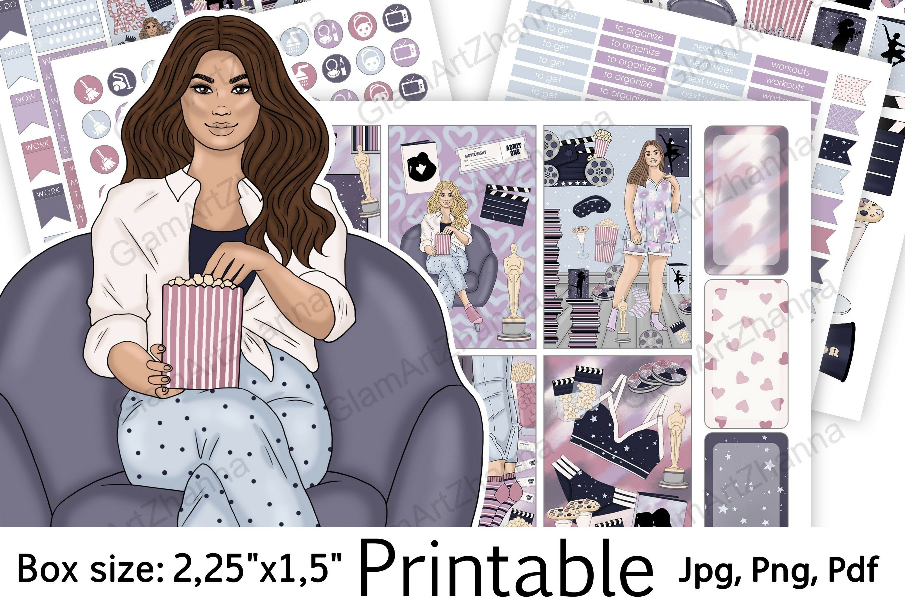 Movie Night Weekend Printable Sticker Box Size 2,25"x1,5"