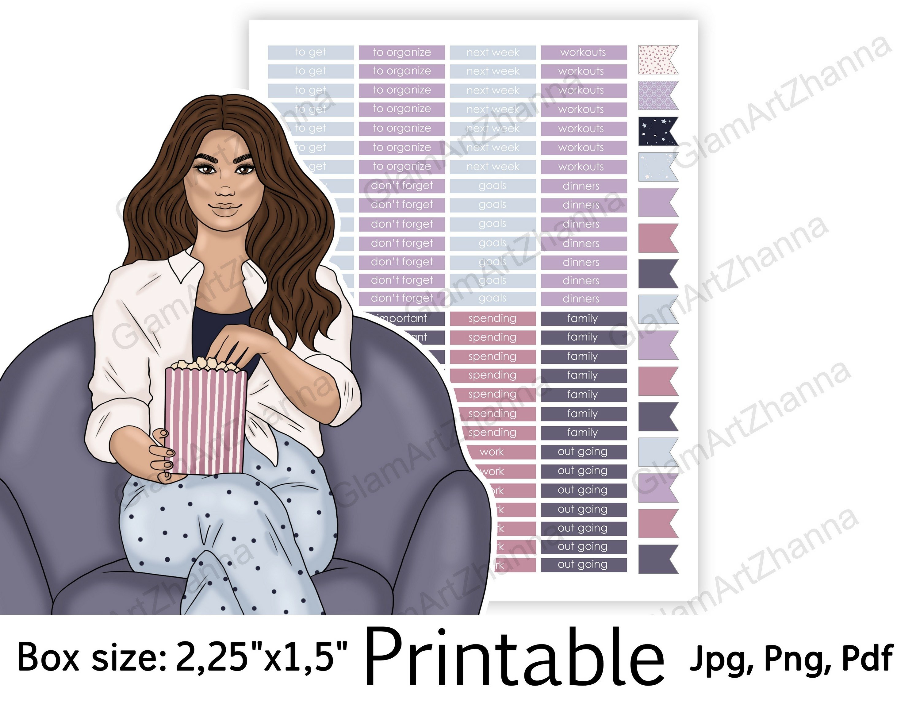 Movie Night Weekend Printable Sticker Box Size 2,25"x1,5" 2