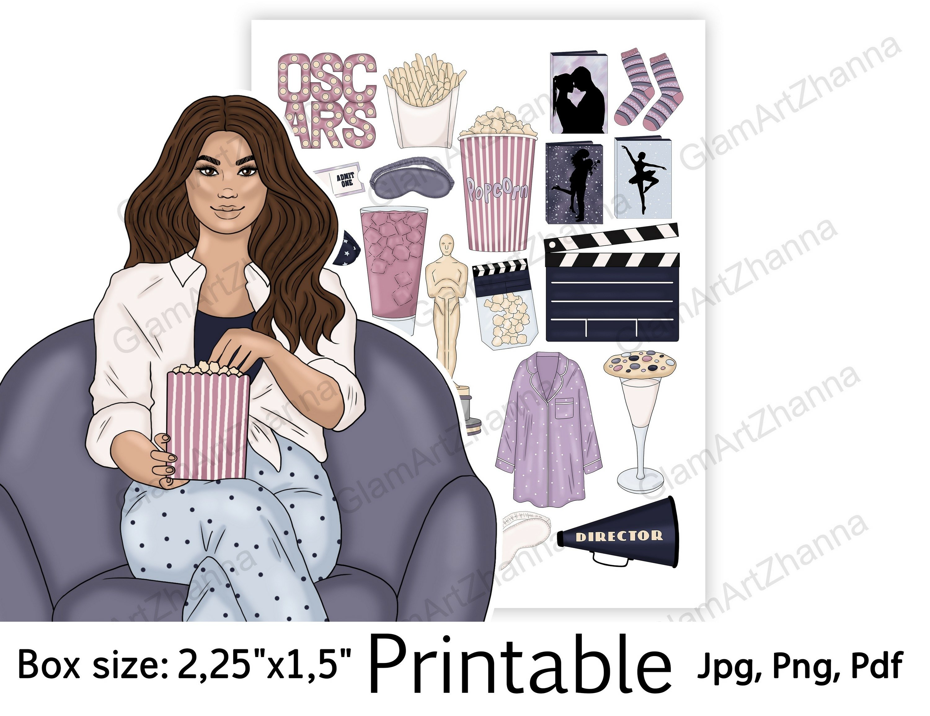 Movie Night Weekend Printable Sticker Box Size 2,25"x1,5" 3