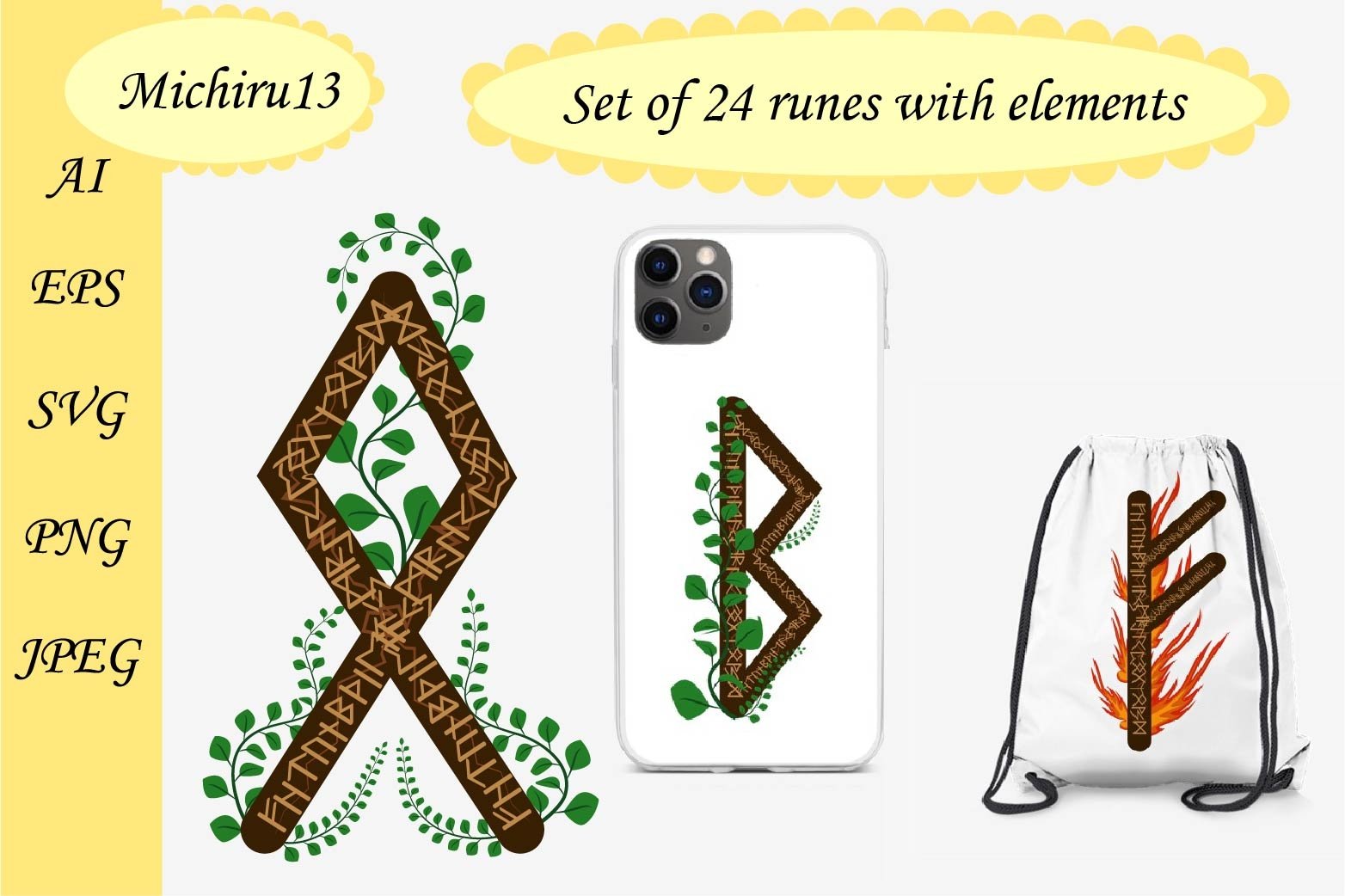 Scandinavian runes, decorated with elements 2