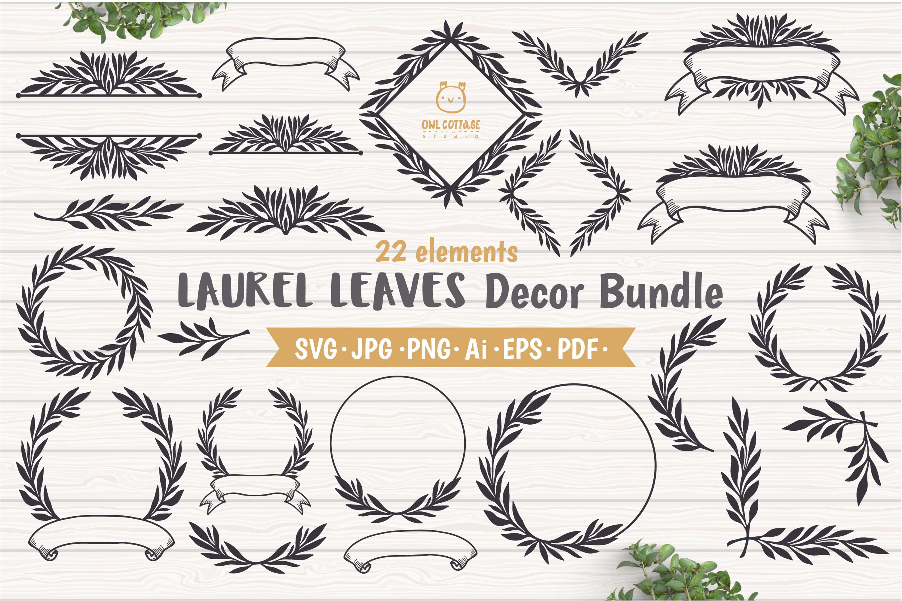 Laurel Leaves SVG Bundle, Floral Decor Bundle, Wedding Decor