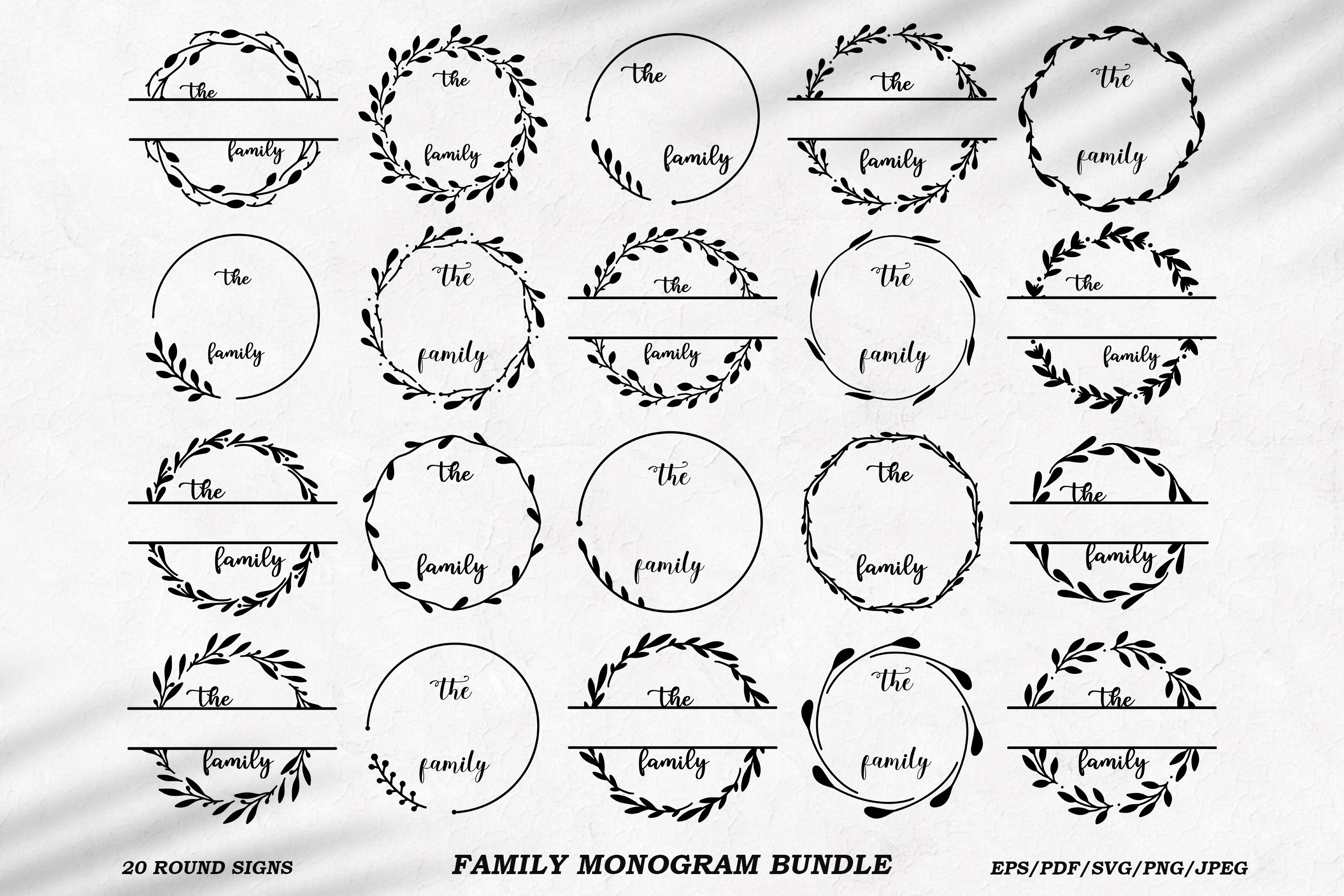 Family monogram bundle. Round signs collection