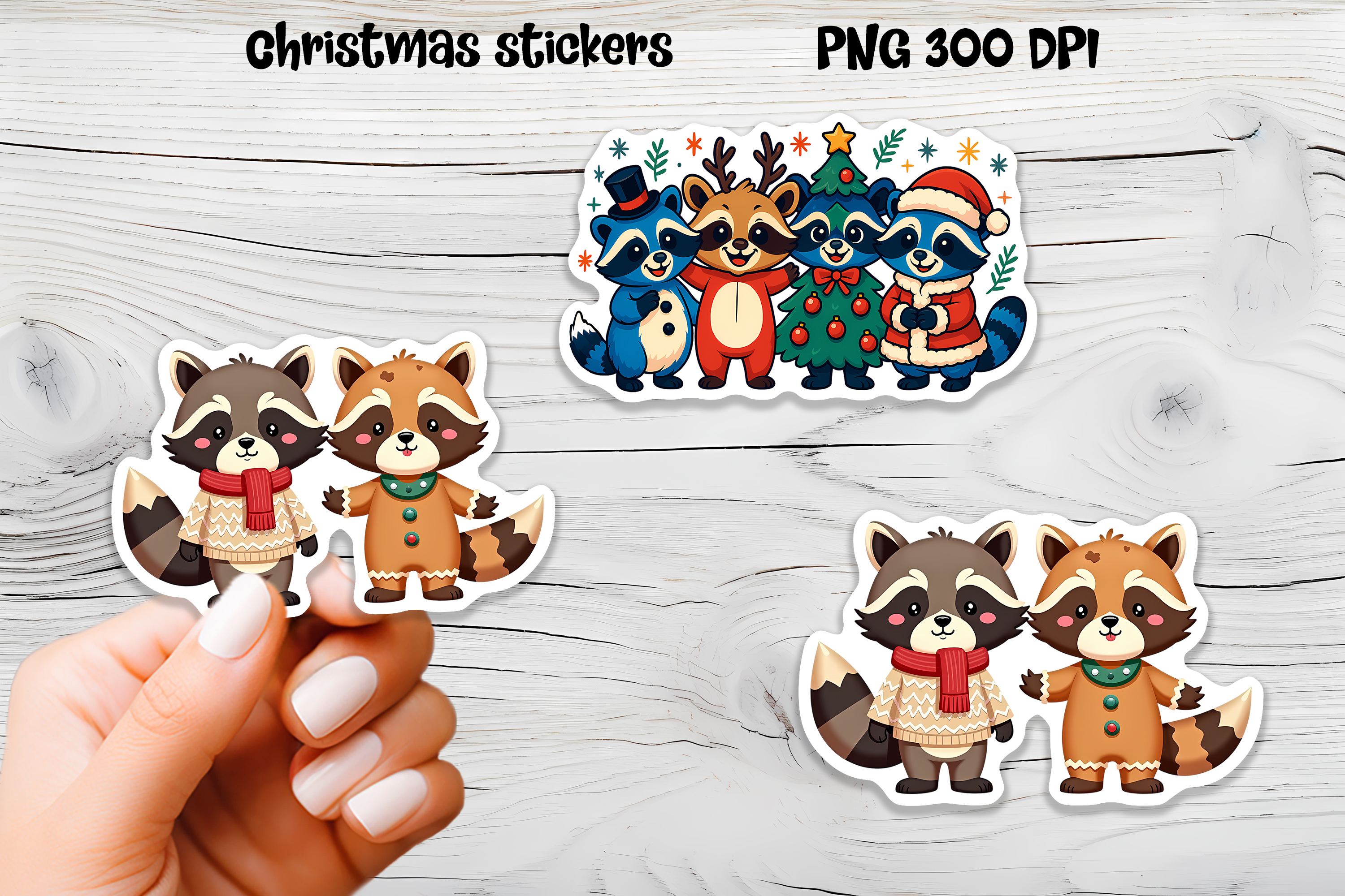 Christmas stickers | Printable Christmas raccoon stickers