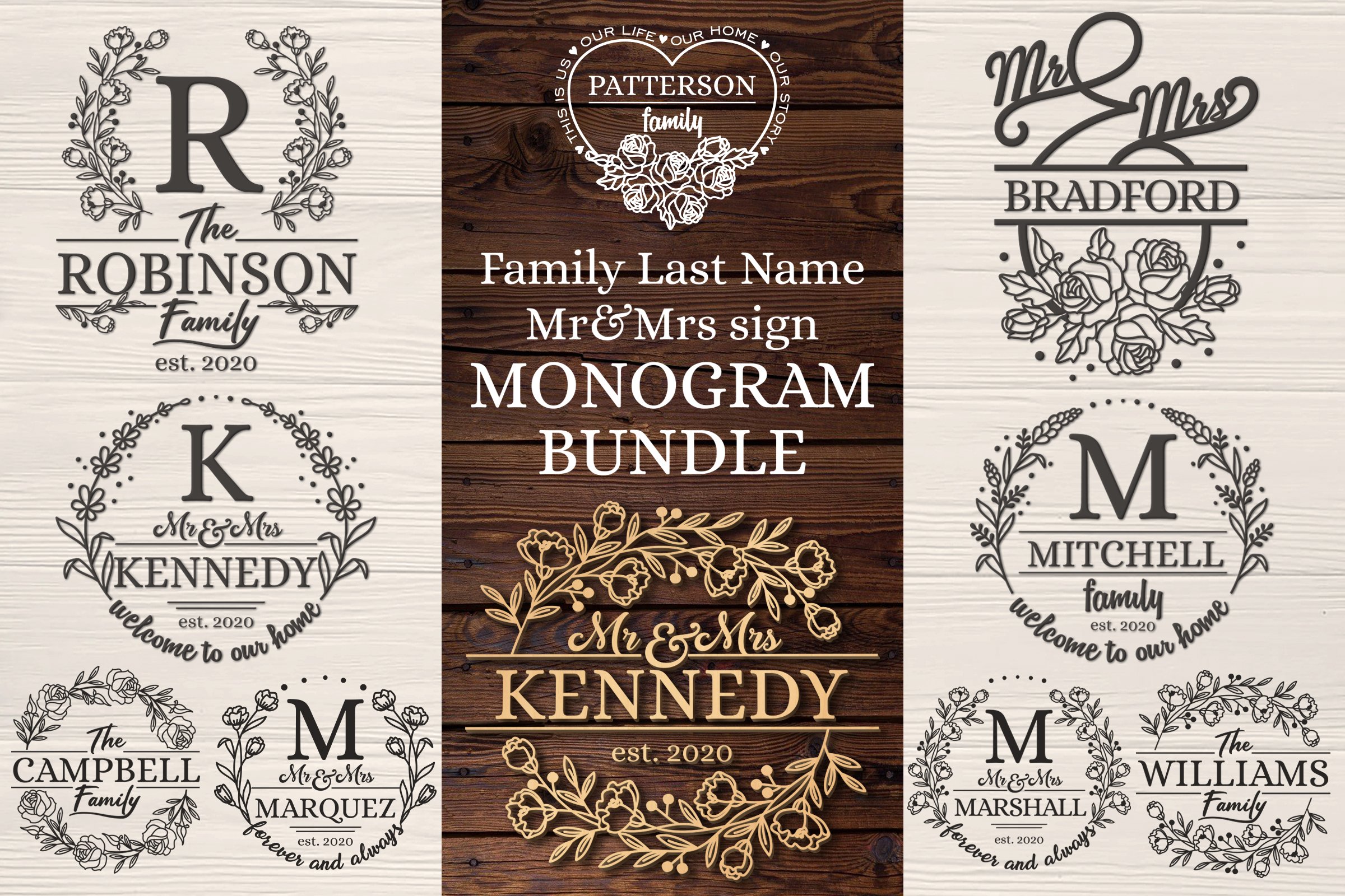 25 Family Name Monogram bundle. Last Name Monogram bundle