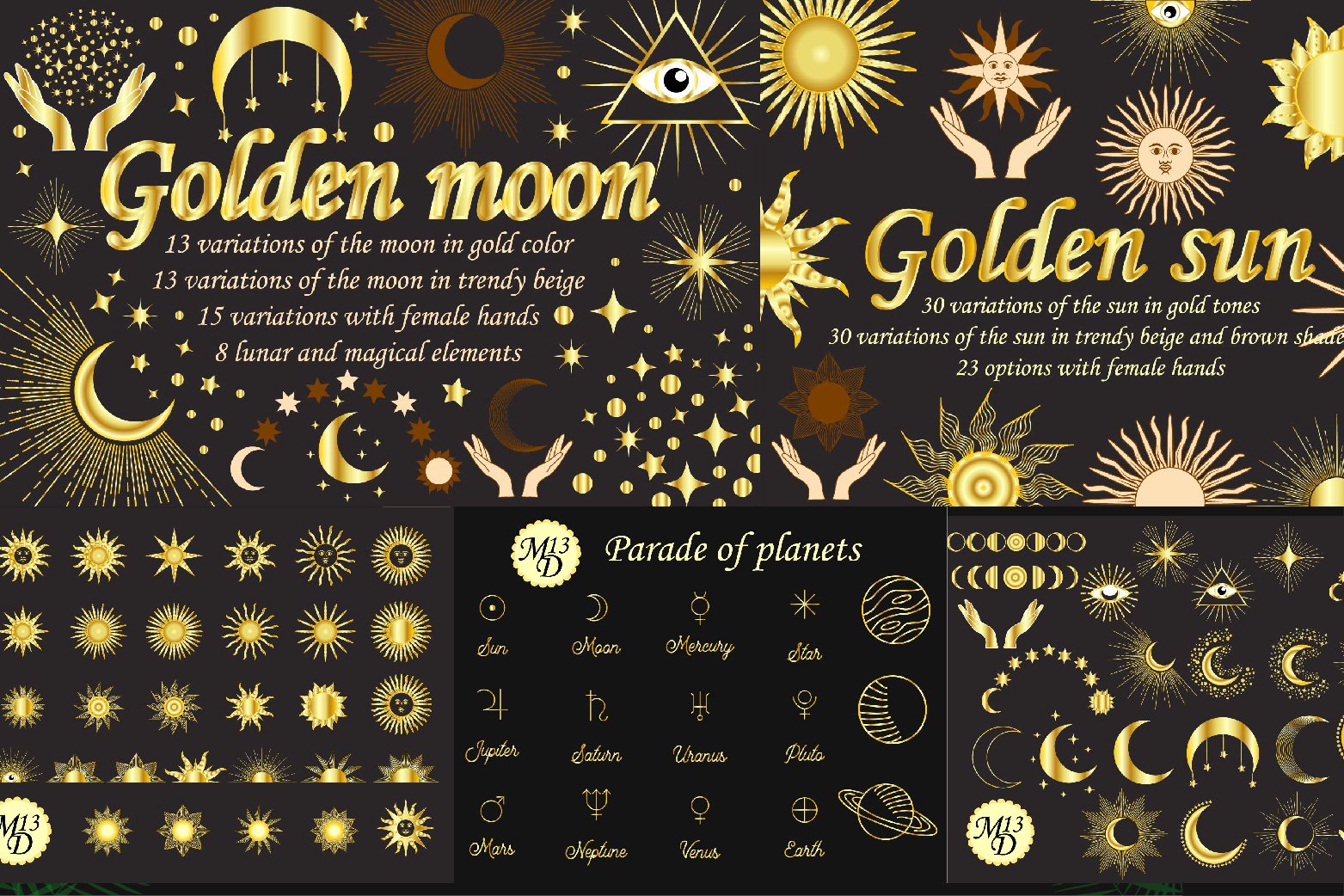 MEGA Magic sun, moon, witch symbols bundle