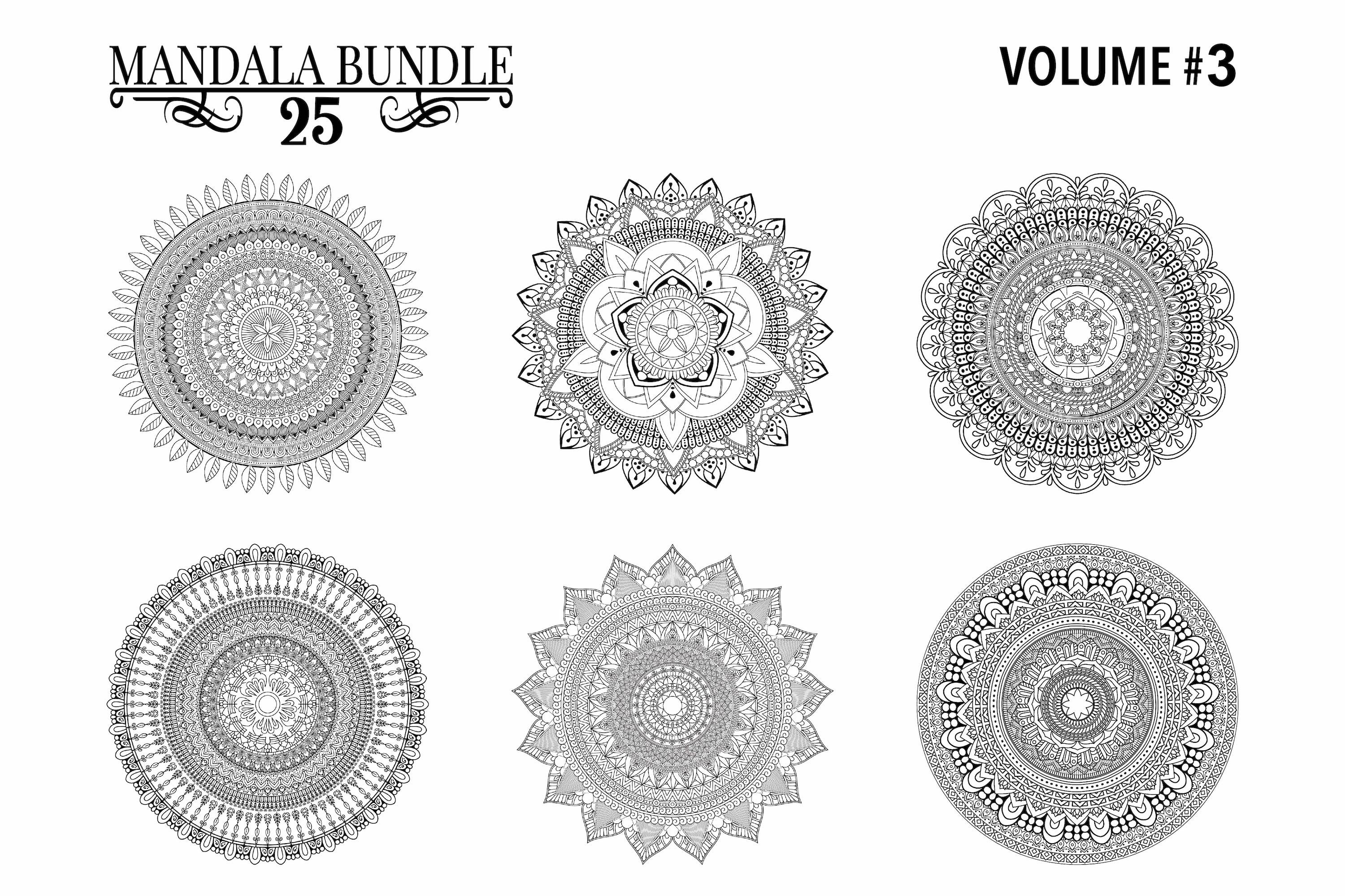 Mandala Bundle 25 Ornaments KDP Interior Coloring #Volume3 3
