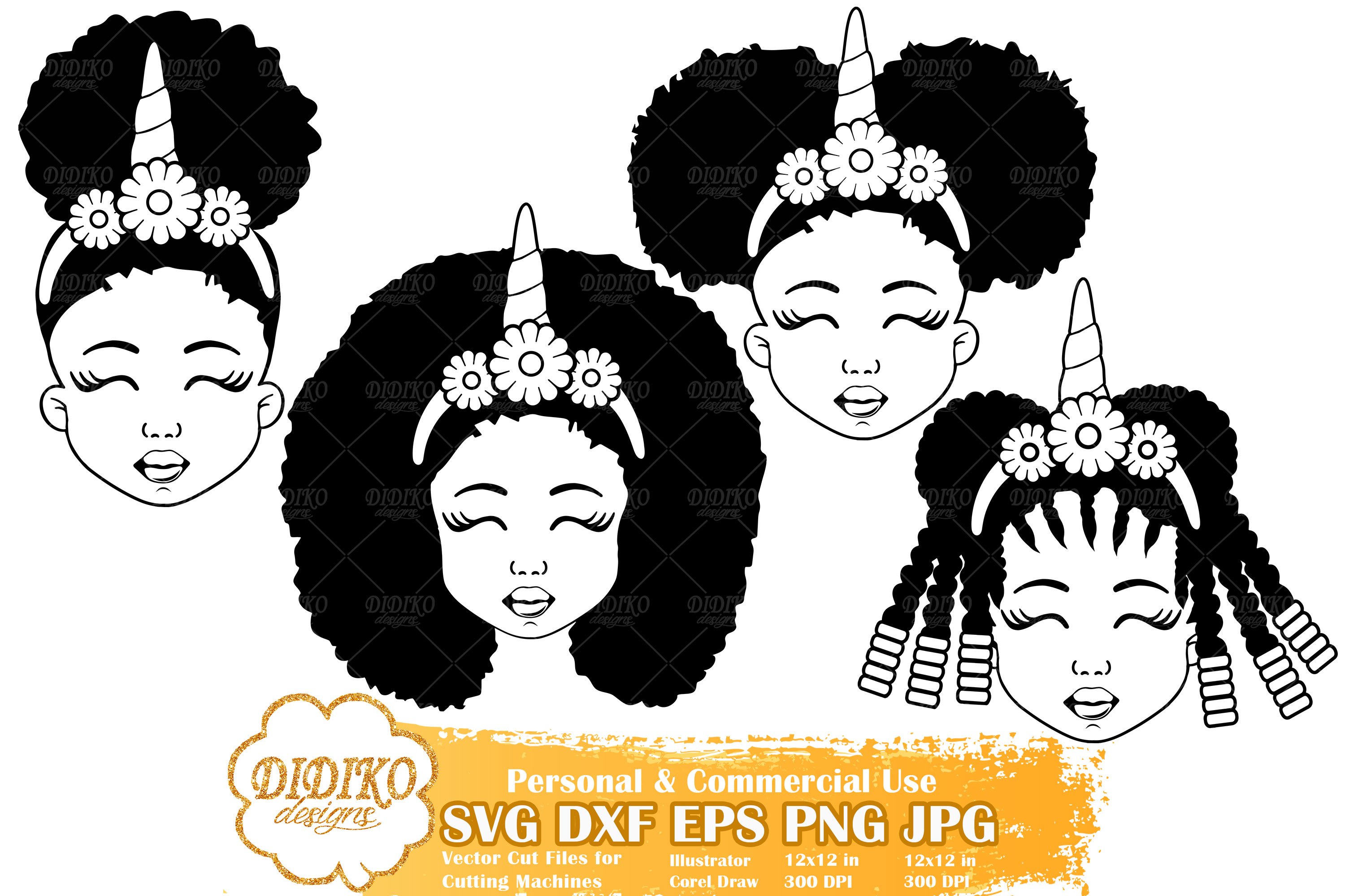 Black Girl Bundle SVG | Afro Girl Unicorn | Silhouette File