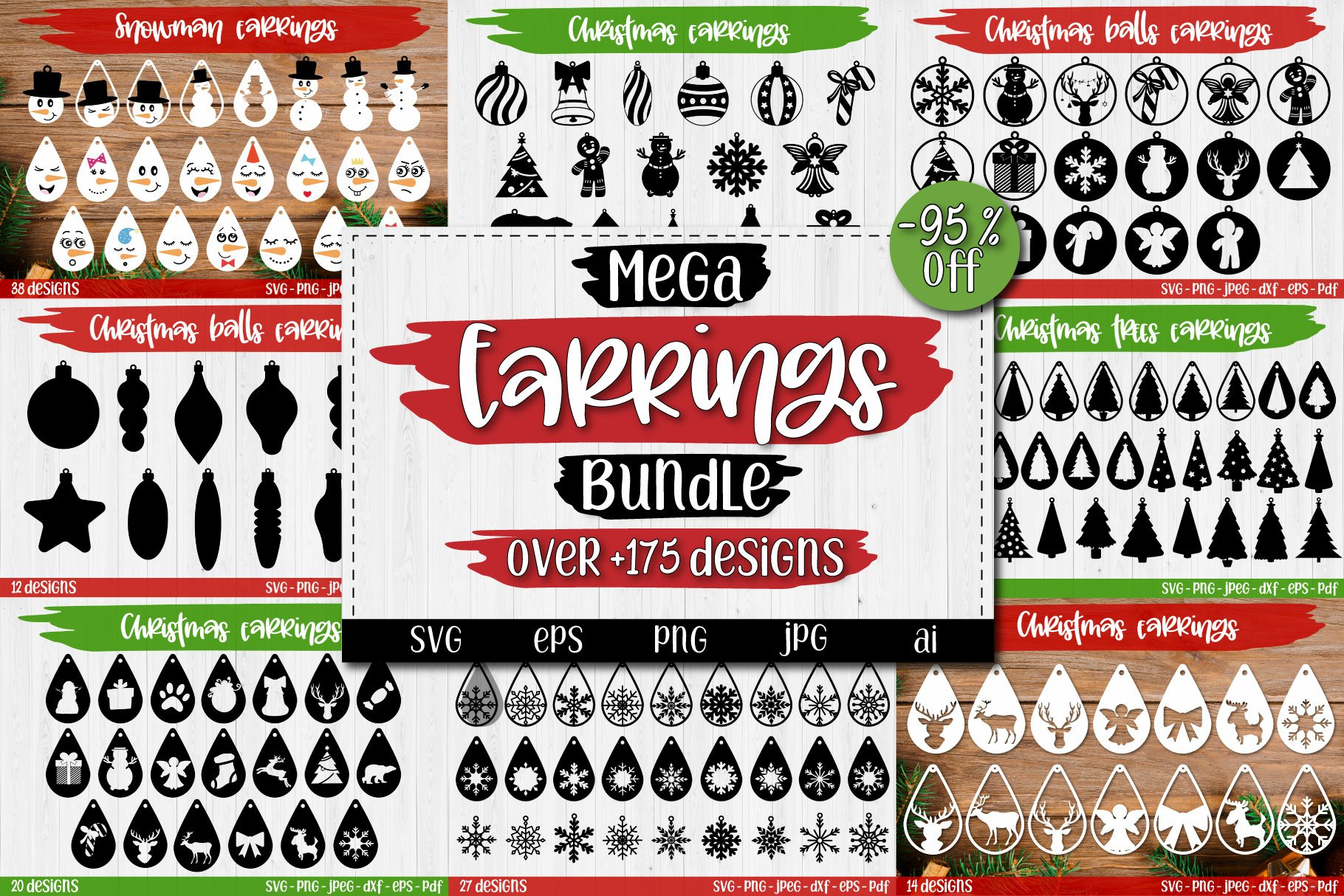 Christmas Mega Earrings SVG Bundle | Christmas SVG