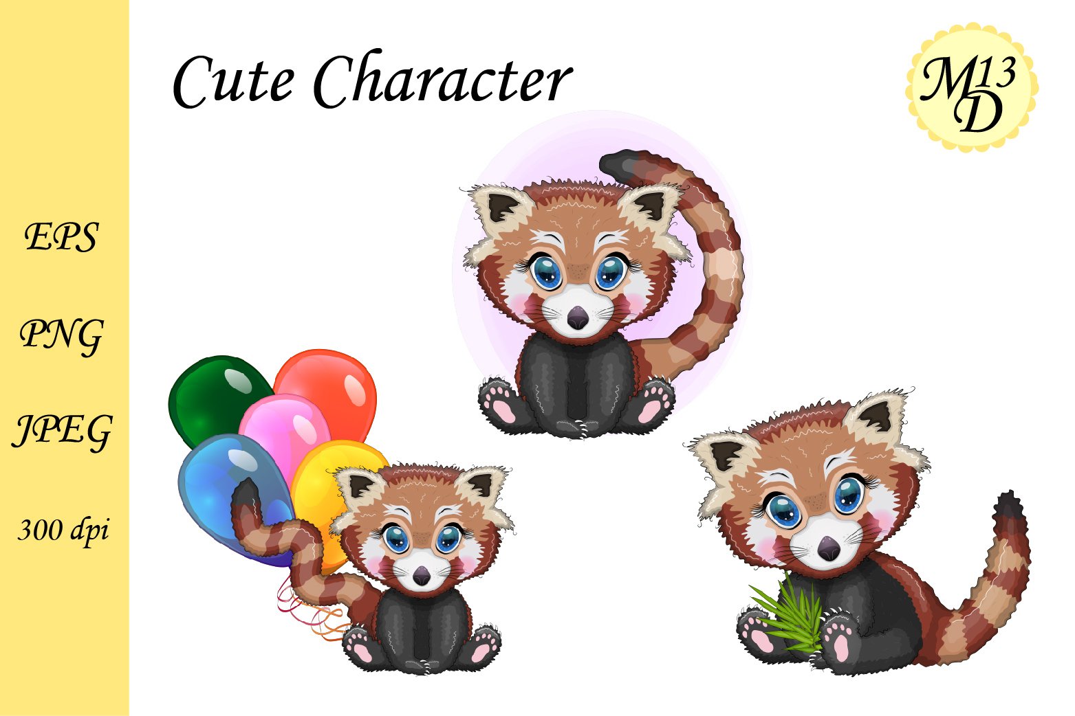 3 Cute Red panda. Christmas, Easter, summer holidays
