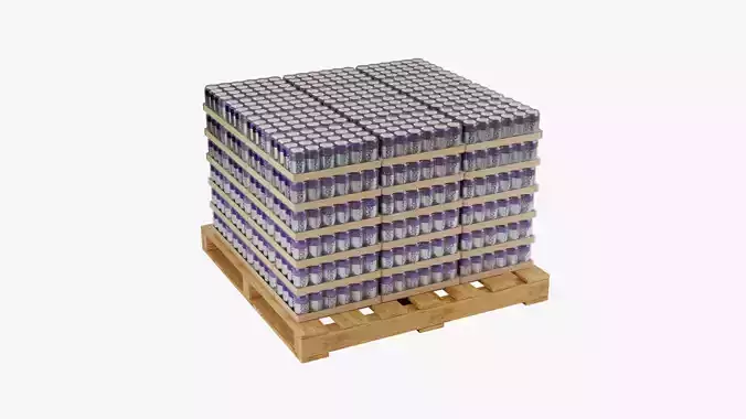 Wooden Pallet with Grape Soda Cans 3D model