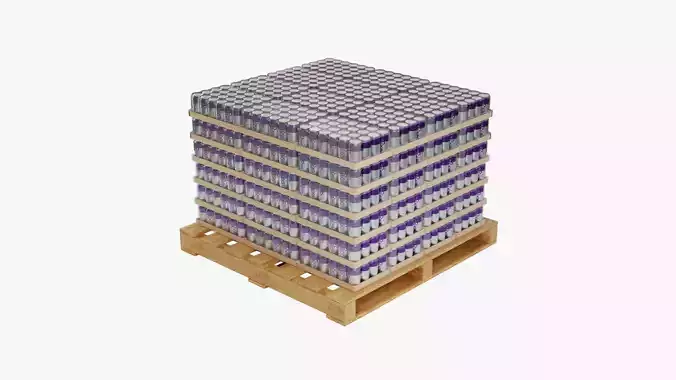 Wooden Pallet with Grape Soda Cans 3D model 2