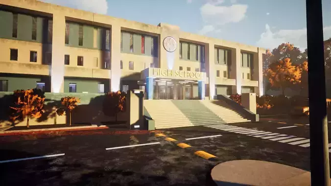 High School modular kit -Unreal Engine- and -FBX- Low-poly 3D model