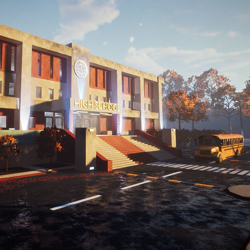 High School modular kit -Unreal Engine- and -FBX-  Low-poly 3D model 2