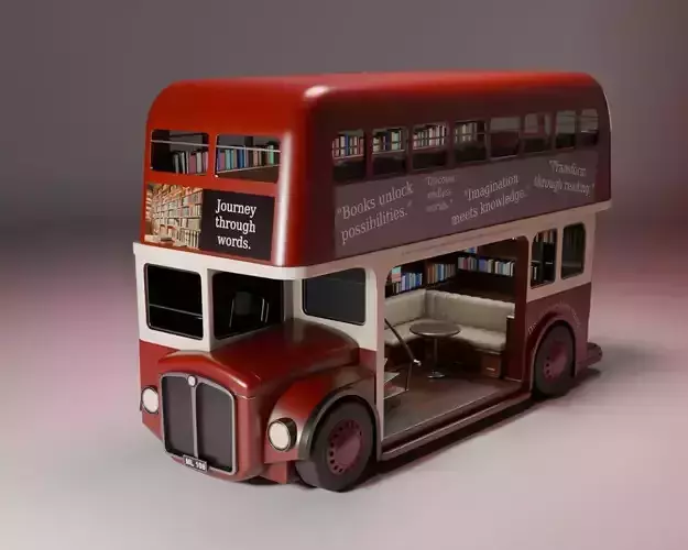 The Bookliner Rolling Library Express Mobile Library Low-poly 3D model