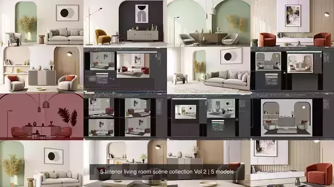 5 Interior living room scene collection Vol 2 3D Model Pack 2