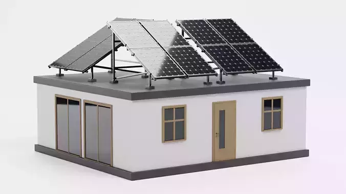 Solar House V4 -  Modern Eco Bungalow with Photovoltaic Panels 3D model 2