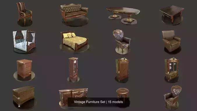 Vintage Furniture Set 3D Model Pack