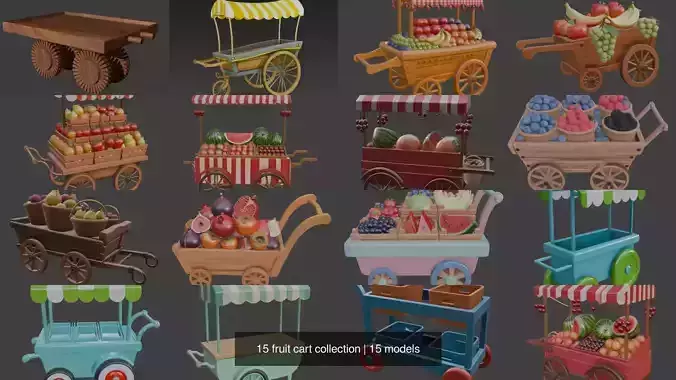 15 fruit cart collection 3D Model Pack